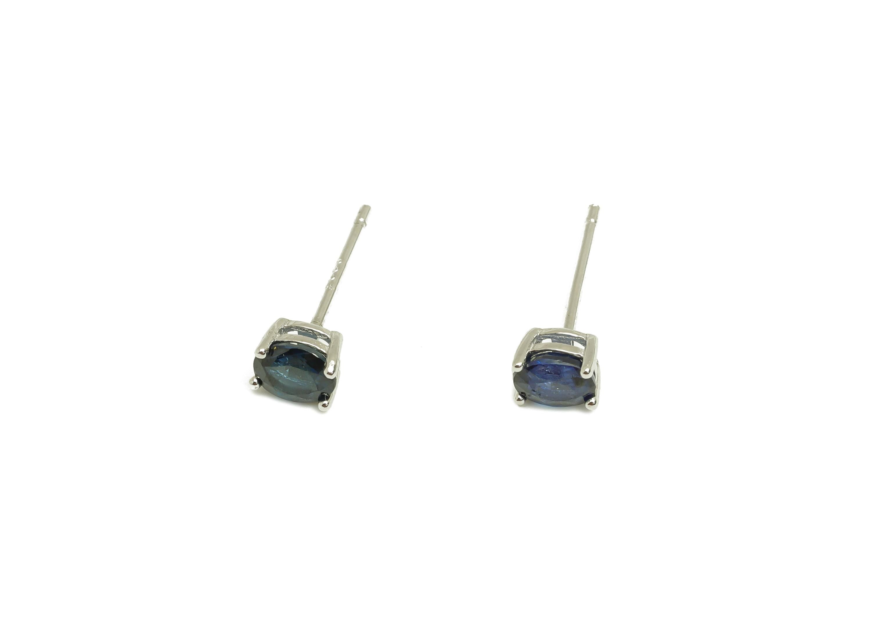 4X5mm Sapphire Earring Post - Silver Oval Sapphire Earring Stud - Natural Stone Post - Crystal Silver Earring Post - 14x4x0.6mm - RGP7346D - DOMEDBAZAAR