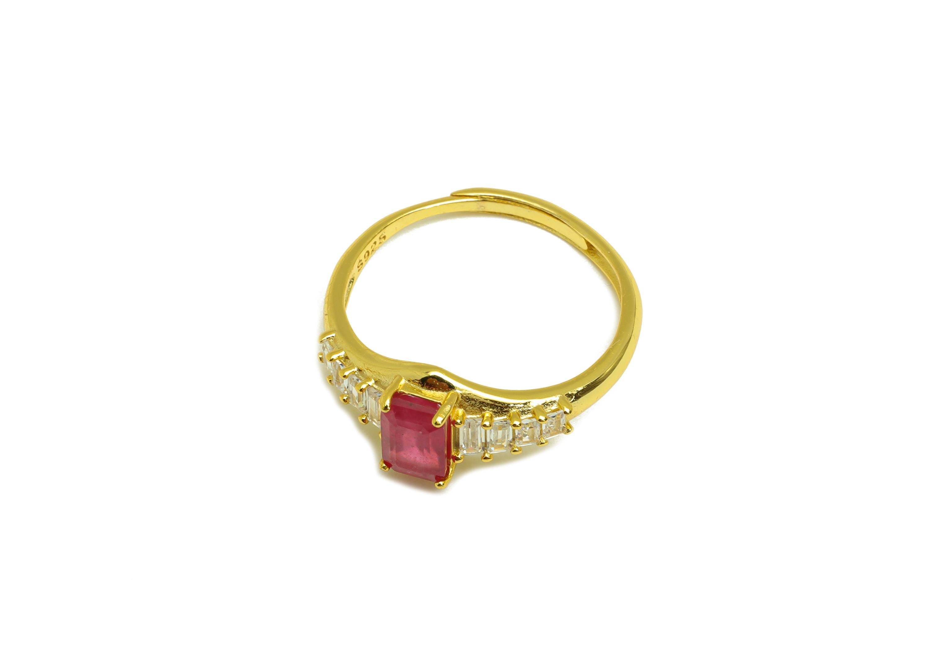 Ruby Adjustable Ring - Ruby Adjustable Ring - Hoop Rectangle Adjustable Ring - Silver Ring - 18K Real Gold Plated Silver - 19x1mm - RGP7360 - DOMEDBAZAAR