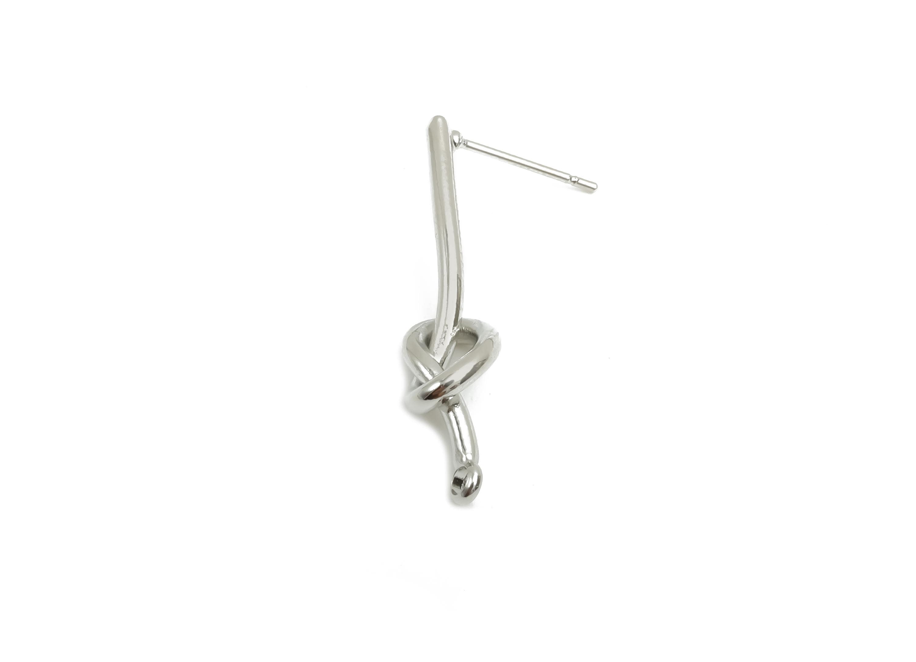 Brass Knot Earring Post - Brass Knot Stick Earring Post - Brass Twisted Earring Post - 18K Real White Gold Plating - 29x7x1.8mm - RGP8048 - DOMEDBAZAAR