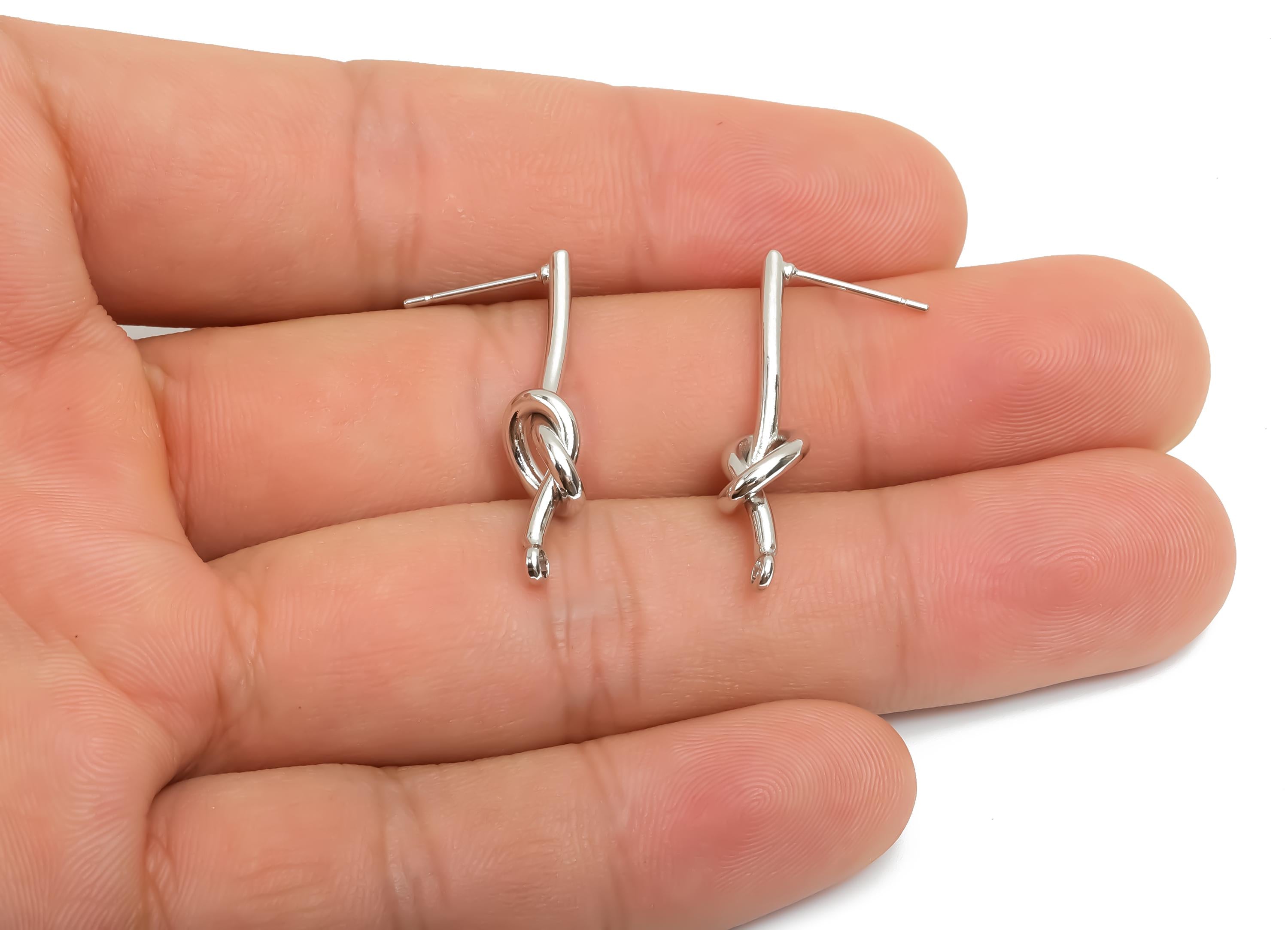 Brass Knot Earring Post - Brass Knot Stick Earring Post - Brass Twisted Earring Post - 18K Real White Gold Plating - 29x7x1.8mm - RGP8048 - DOMEDBAZAAR