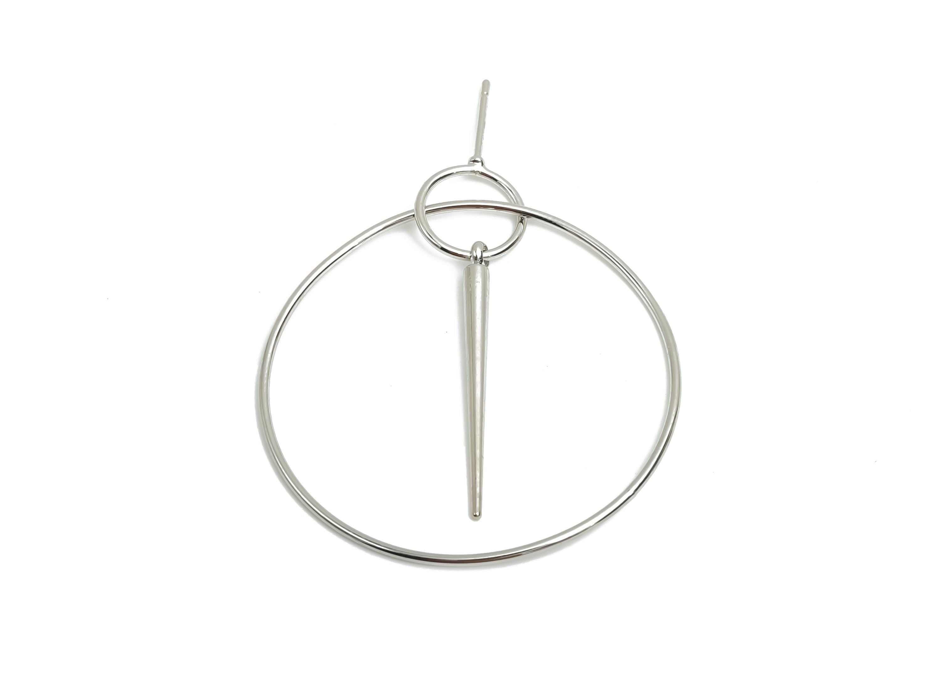 Brass Hoop Dangle Earring Post - Brass Awl Earring Post - Brass Dangle Pin Earring Post - 18K Real White Gold Plating - 48x40x1.1mm- RGP8049 - DOMEDBAZAAR