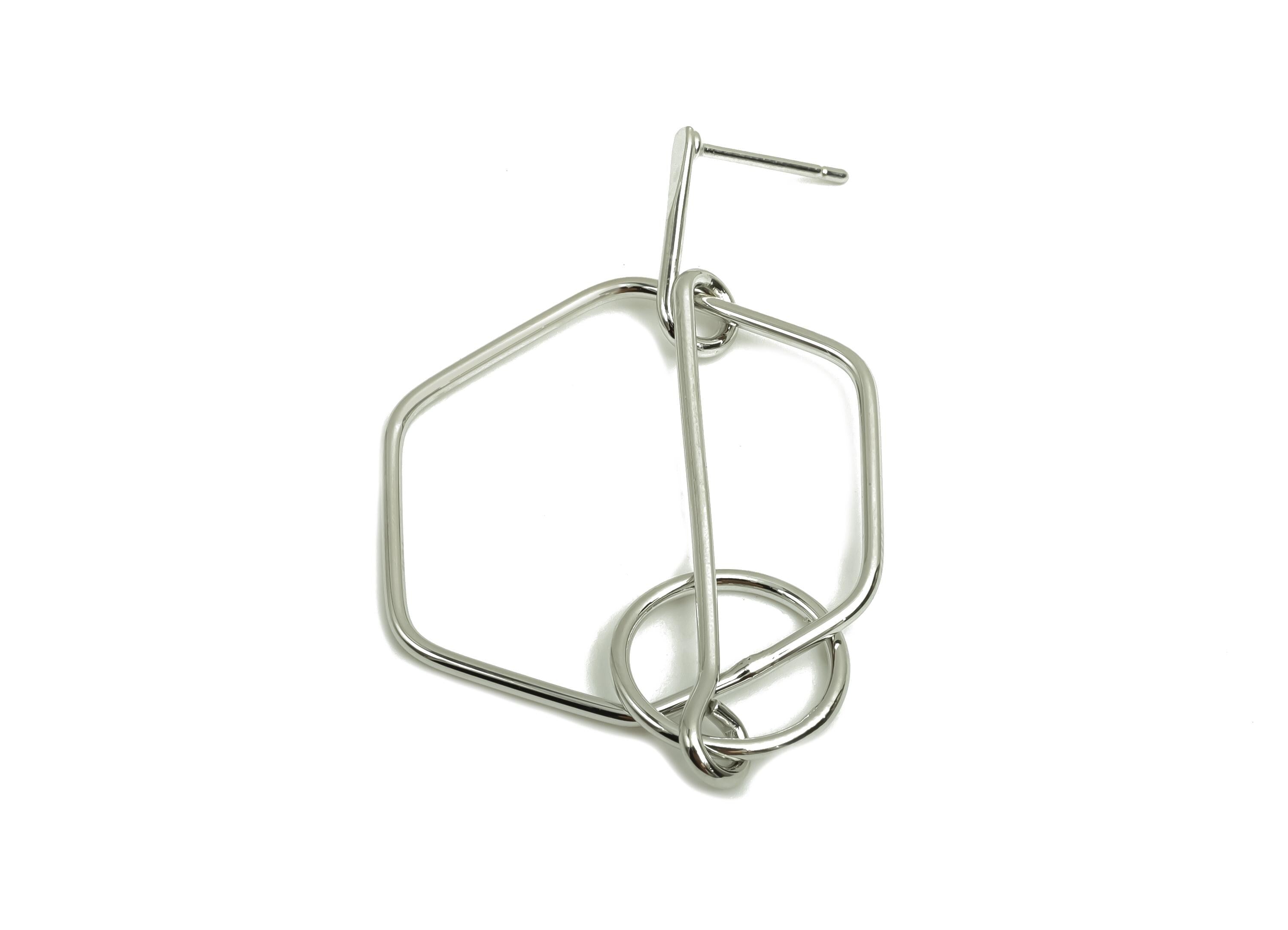 Brass Hammered Earring Post - Brass Dangle Hexagon Earring Stud - Geometry Earring Post - 18K Real White Gold Plating - 49x29x1mm - RGP8042 - DOMEDBAZAAR