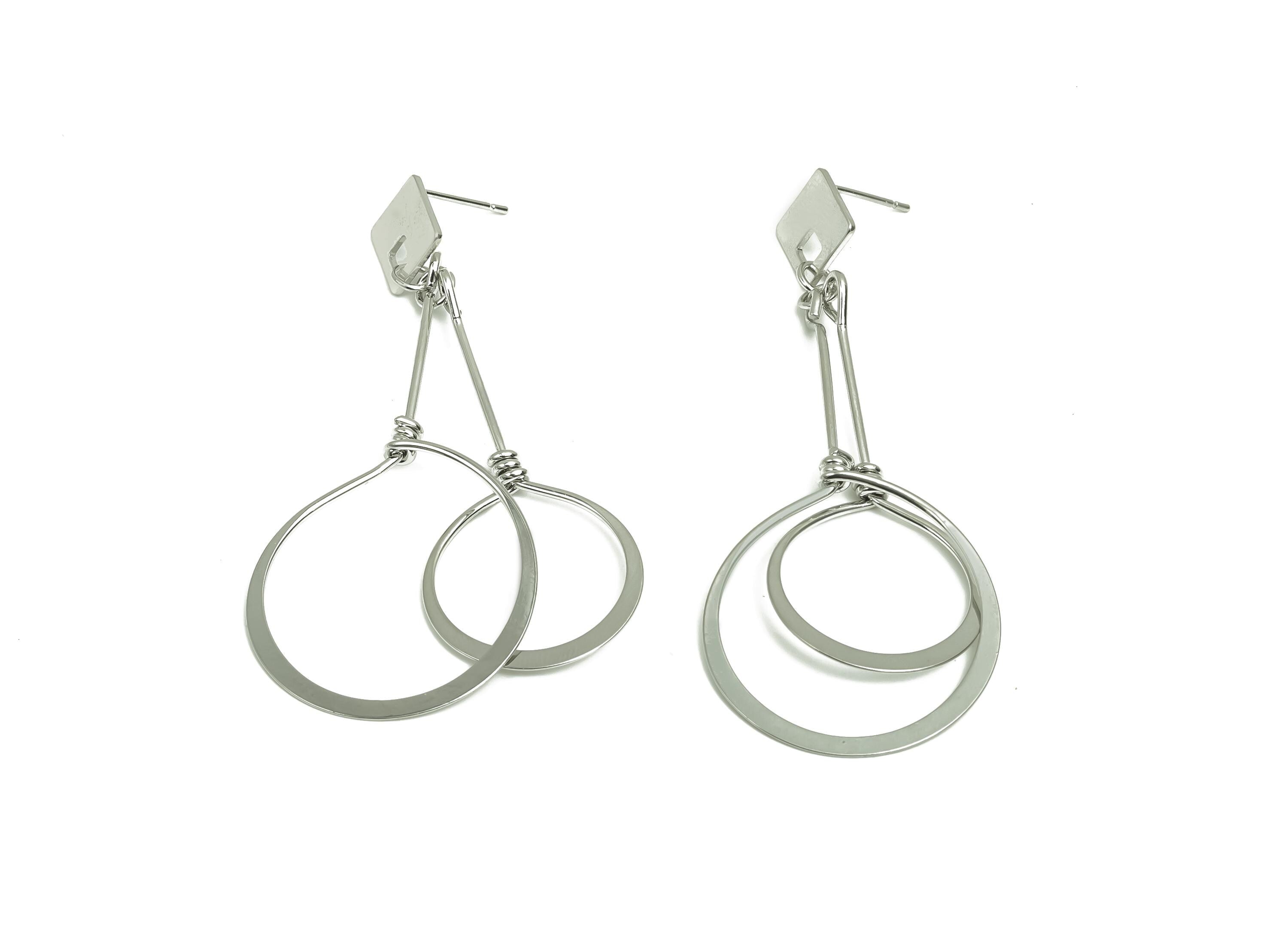 Brass Hammered Earring Post - Brass Square Earring Post - Brass Dangle Earring Post - 18K Real White Gold Plating - 69x29x0.84mm - RGP8043 - DOMEDBAZAAR