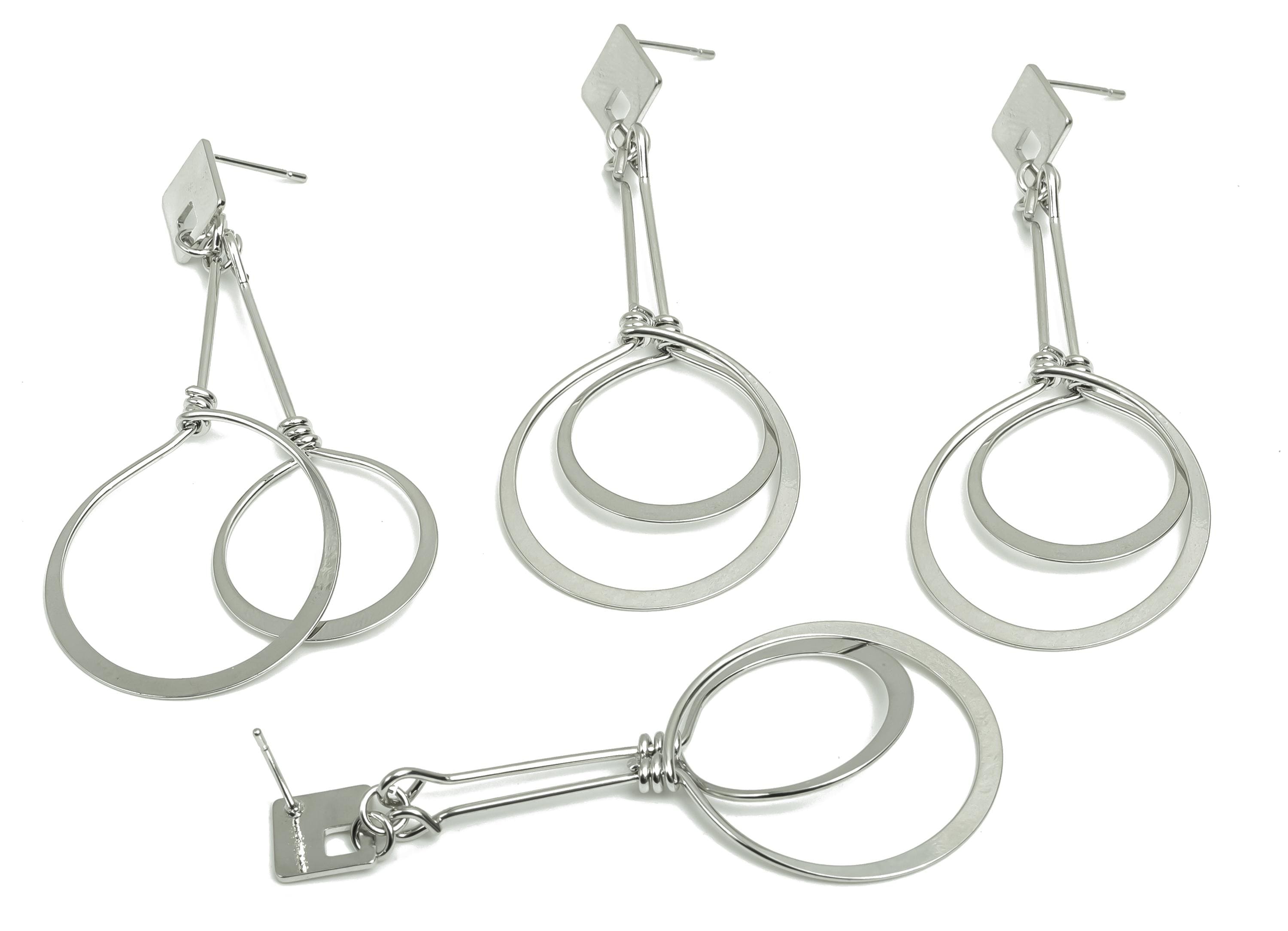 Brass Hammered Earring Post - Brass Square Earring Post - Brass Dangle Earring Post - 18K Real White Gold Plating - 69x29x0.84mm - RGP8043 - DOMEDBAZAAR