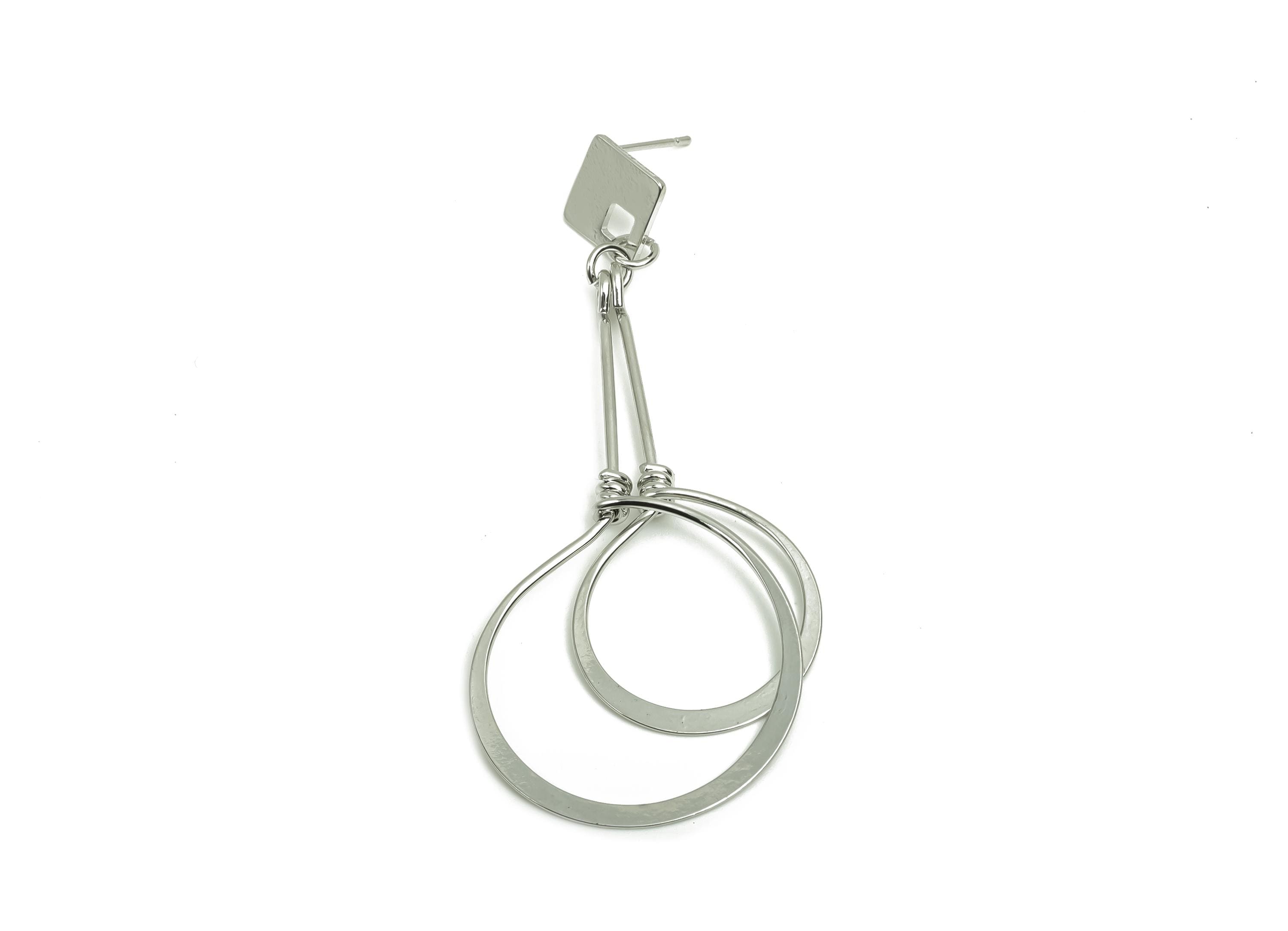 Brass Hammered Earring Post - Brass Square Earring Post - Brass Dangle Earring Post - 18K Real White Gold Plating - 69x29x0.84mm - RGP8043 - DOMEDBAZAAR