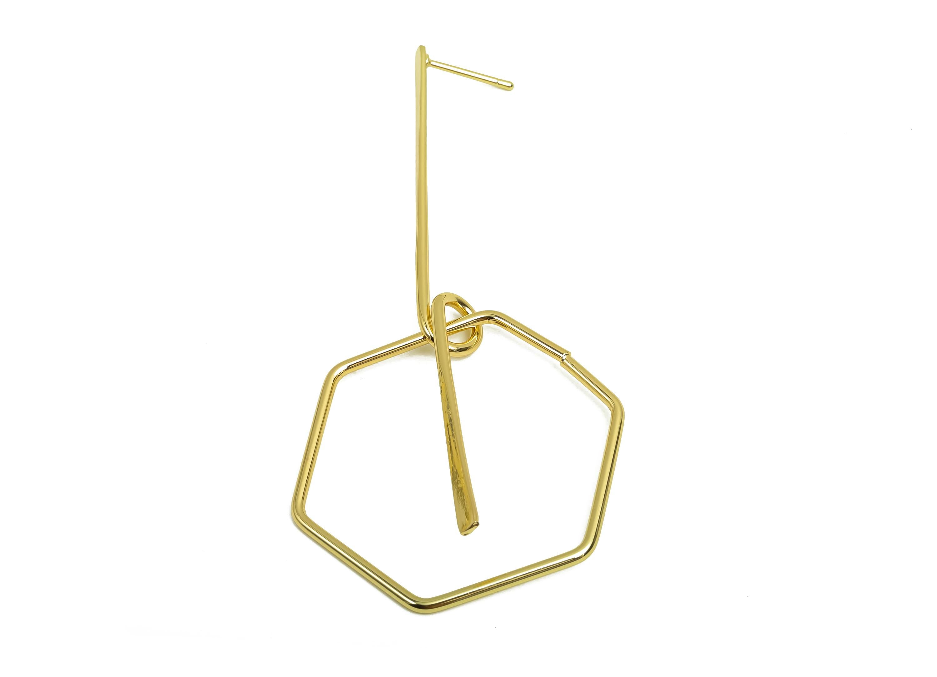 Brass Hammered Earring Post - Brass Hexagon Earring Post - Brass Dangle Earring Post - 18K Real Gold Plating - 78.5x35x0.93mm - RGP8029 - DOMEDBAZAAR