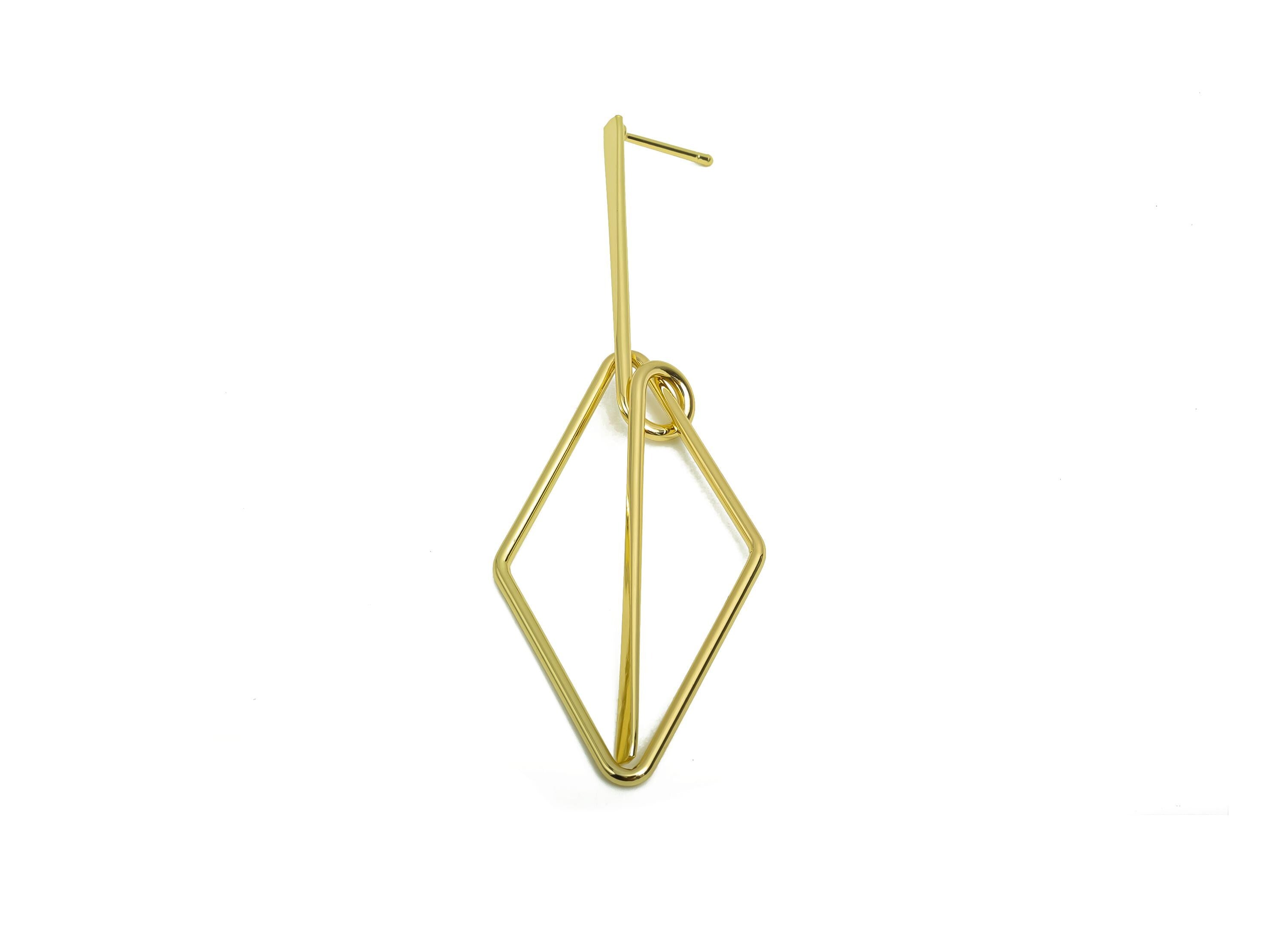 Brass Hammered Earring Post - Brass Diamond Earring Post - Brass Rhombic Earring Post - 18K Real Gold Plating - 81x24x0.7mm - RGP8026 - DOMEDBAZAAR
