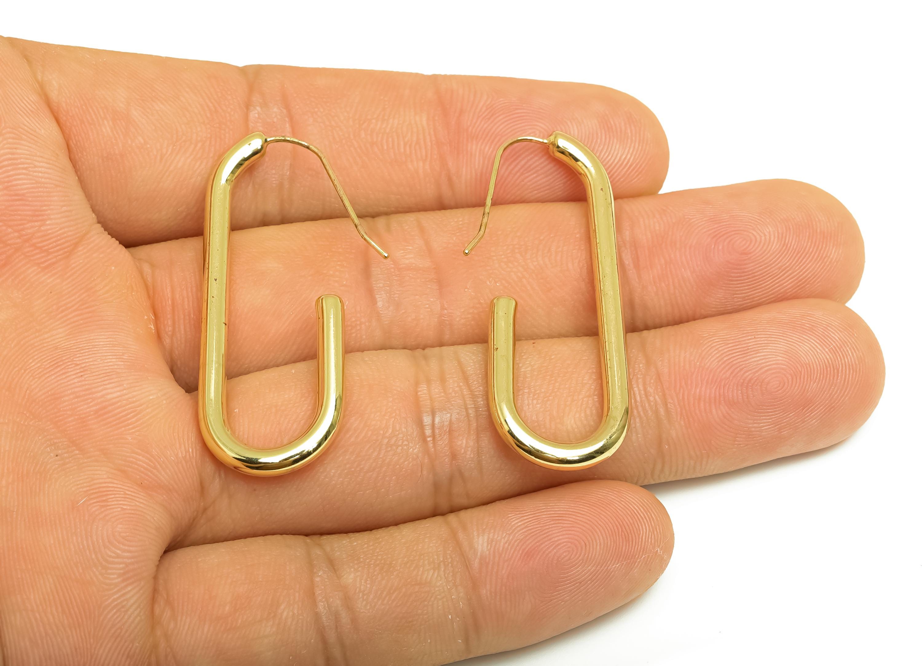 Brass Rectangle Earring Wire - Gold Open Rectangle Hoop Earring Wire - Rectangle Ear Wire - 18K Real Gold Plated -42.83x15.9x2.74mm- RGP7929 - DOMEDBAZAAR