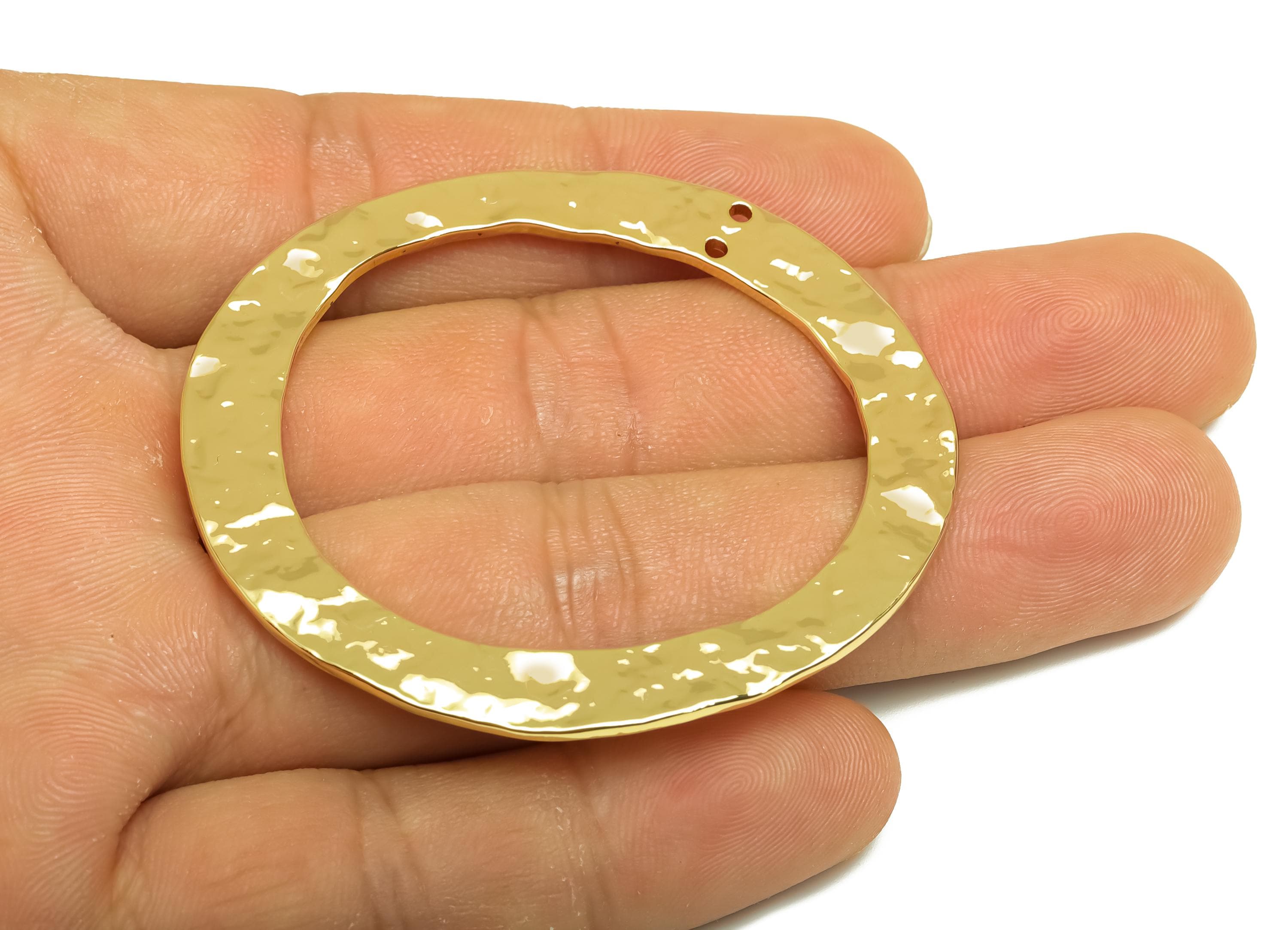 Brass Round Earring Charm - Gold Geometry Circle Earring Charm - Hammered Round Pendant - 18K Real Gold Plating -56.92x51.85x1.84mm- RGP7935 - DOMEDBAZAAR