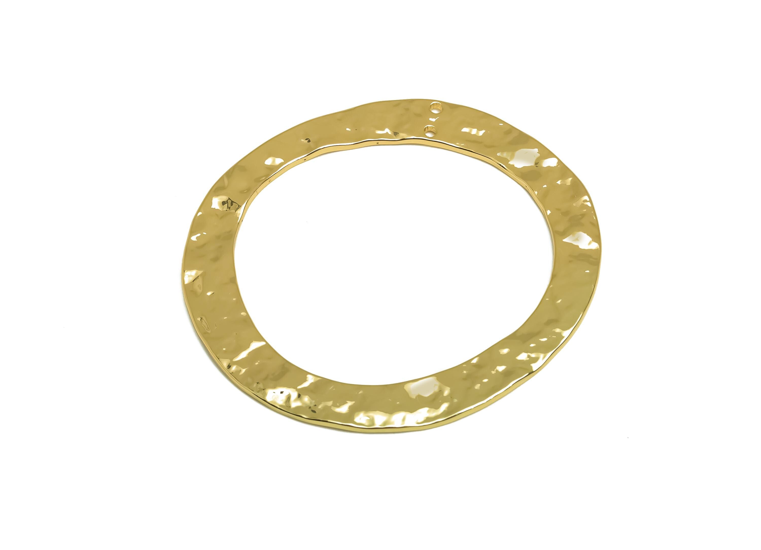 Brass Round Earring Charm - Gold Geometry Circle Earring Charm - Hammered Round Pendant - 18K Real Gold Plating -56.92x51.85x1.84mm- RGP7935 - DOMEDBAZAAR