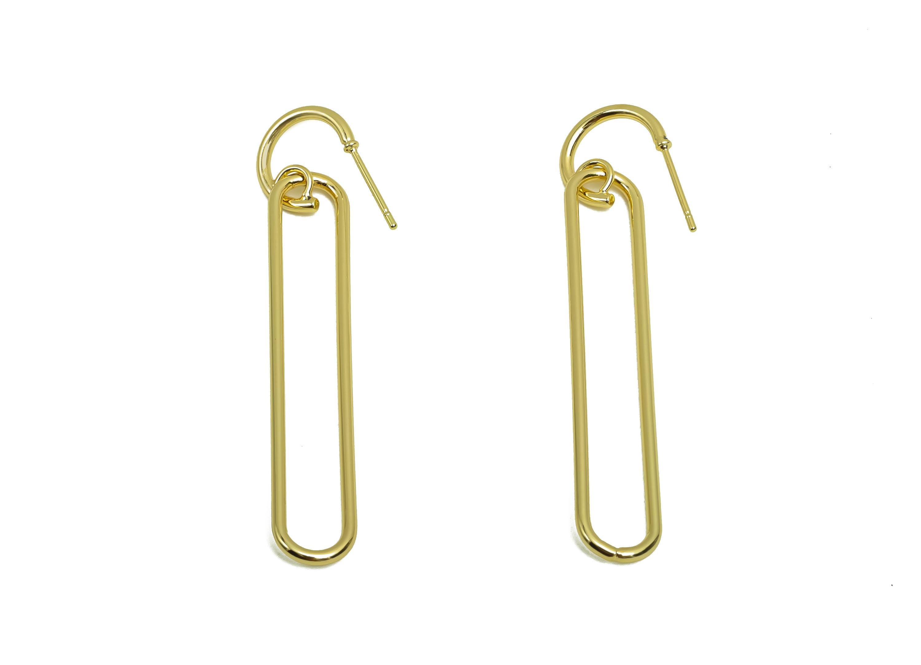 Brass Hoop Earring Post - Brass Oval Rectangel Earring Post - Brass Geometry Earring Post - 18K Real Gold Plating - 57.2x8x1.51mm - RGP8018 - DOMEDBAZAAR