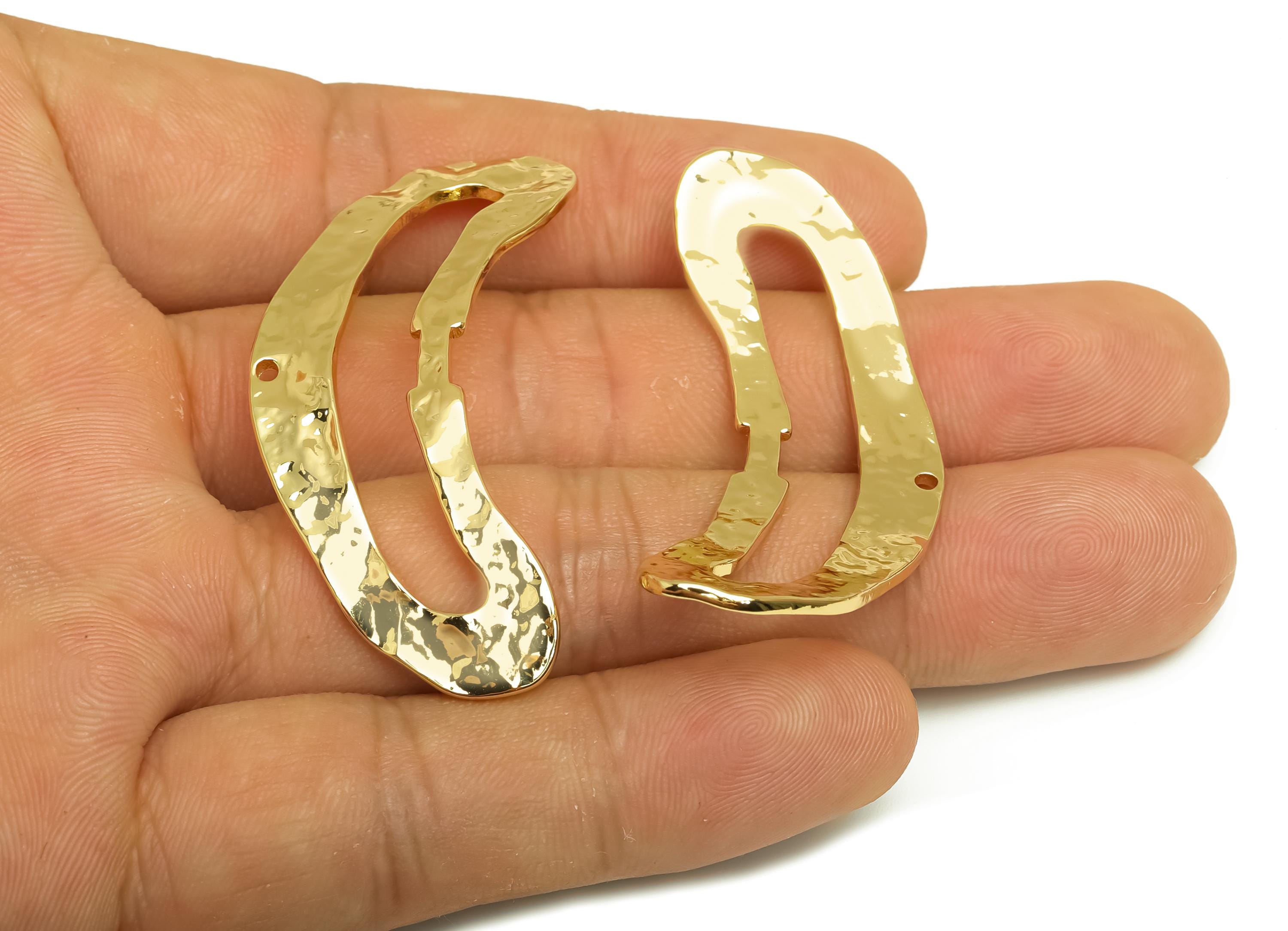 Brass Moon Earring Charm - Gold Curved Crescent Earring Charm - Hammered Curved Pendant - 18K Real Gold Plating -49.17x19.52x1.65mm- RGP7938 - DOMEDBAZAAR
