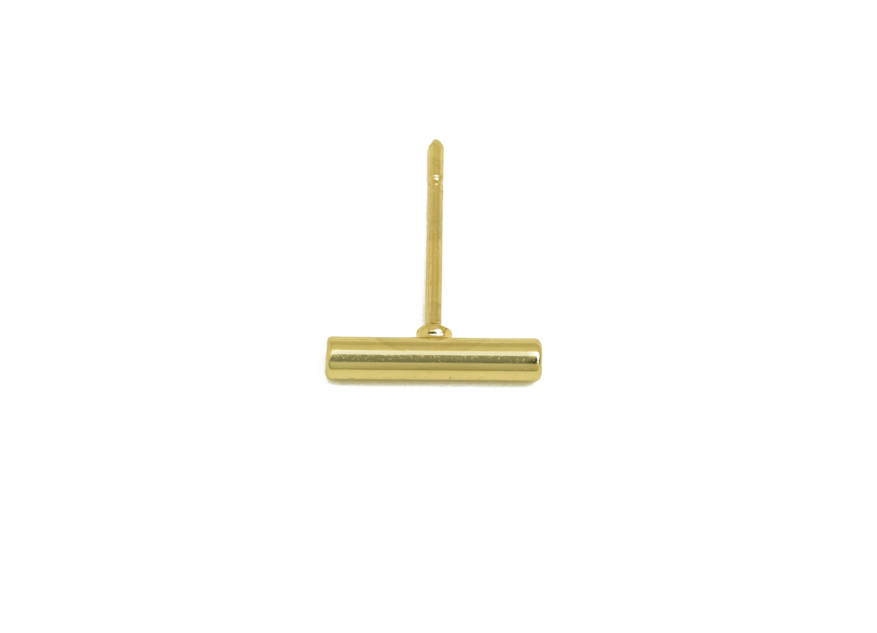 Brass Bar Earring Stud - Minimalist Mini Bar Earring Post - Gold Cylinder Bar Earring - 18K Real Gold Plating - 9.85x1.81x1.81mm - RGP7939 - DOMEDBAZAAR