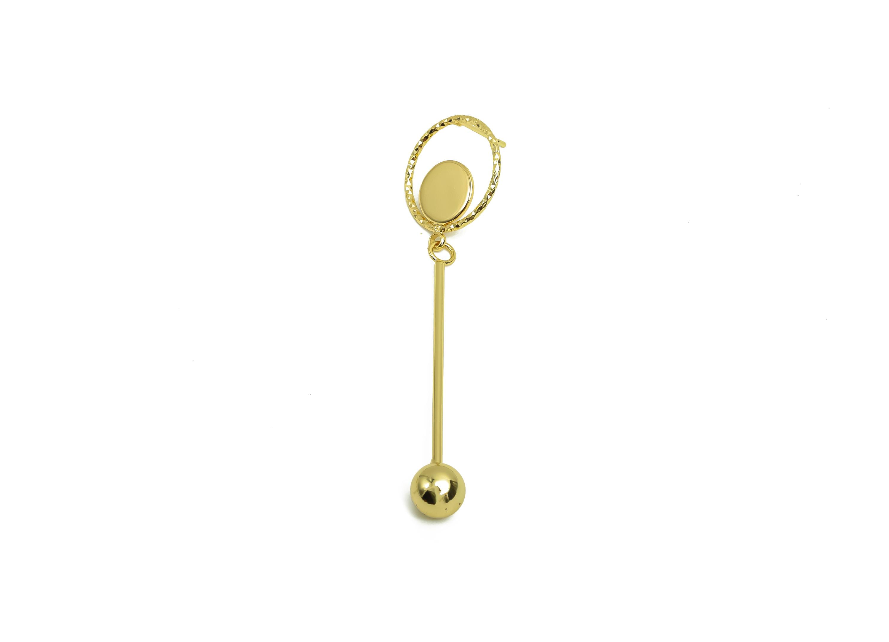 Brass Ball Dangle Wire Earring Post - Brass Textured Stick Earring Post - Ball Earring Post - 18K Real Gold Plating - 70x17x1mm - RGP8027 - DOMEDBAZAAR