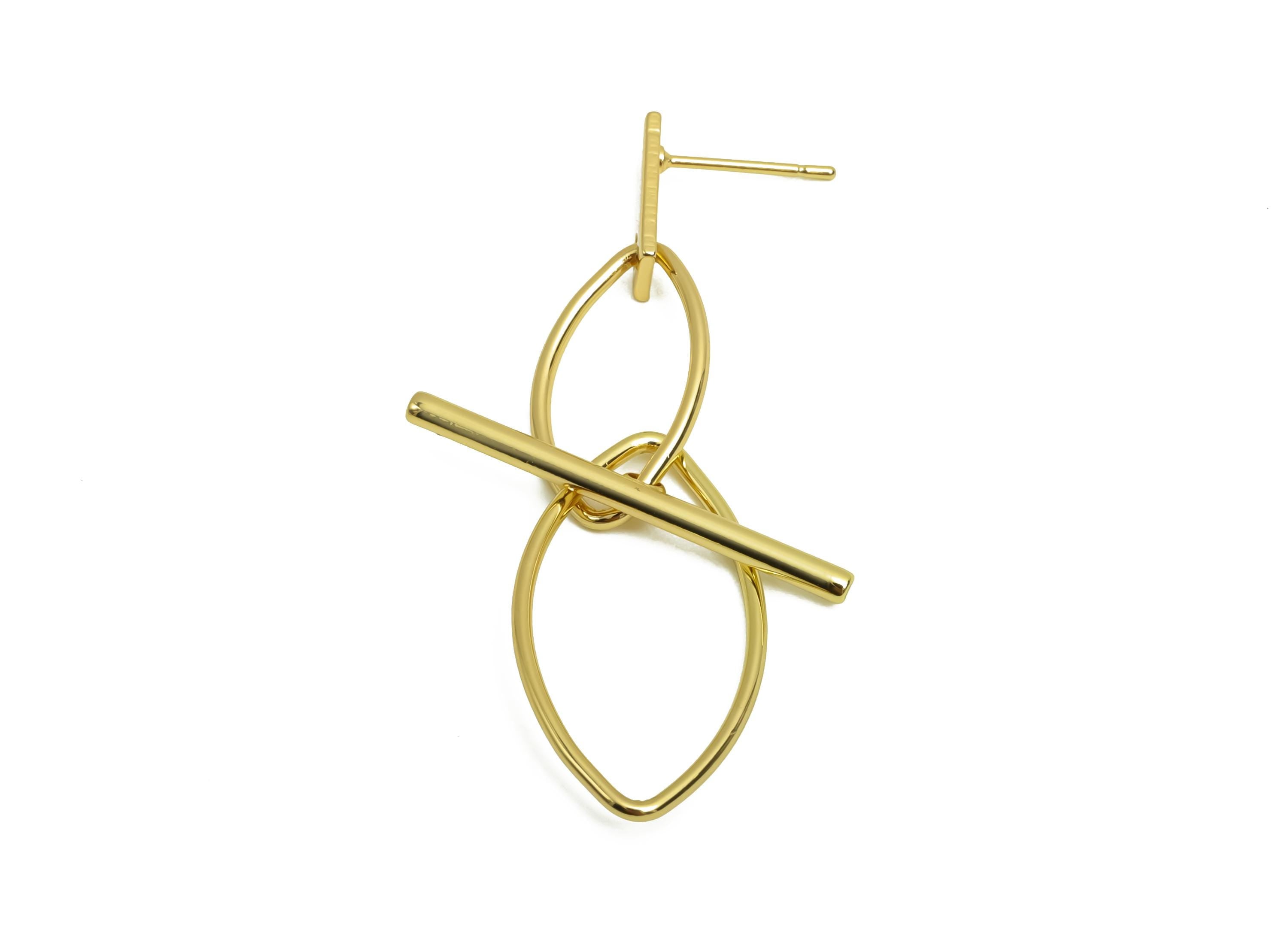 Brass Dangle Wire Earring Post - Brass Marquise Earring Post - Brass Interlock Earring Post - 18K Real Gold Plating - 52x14x1mm - RGP8011 - DOMEDBAZAAR