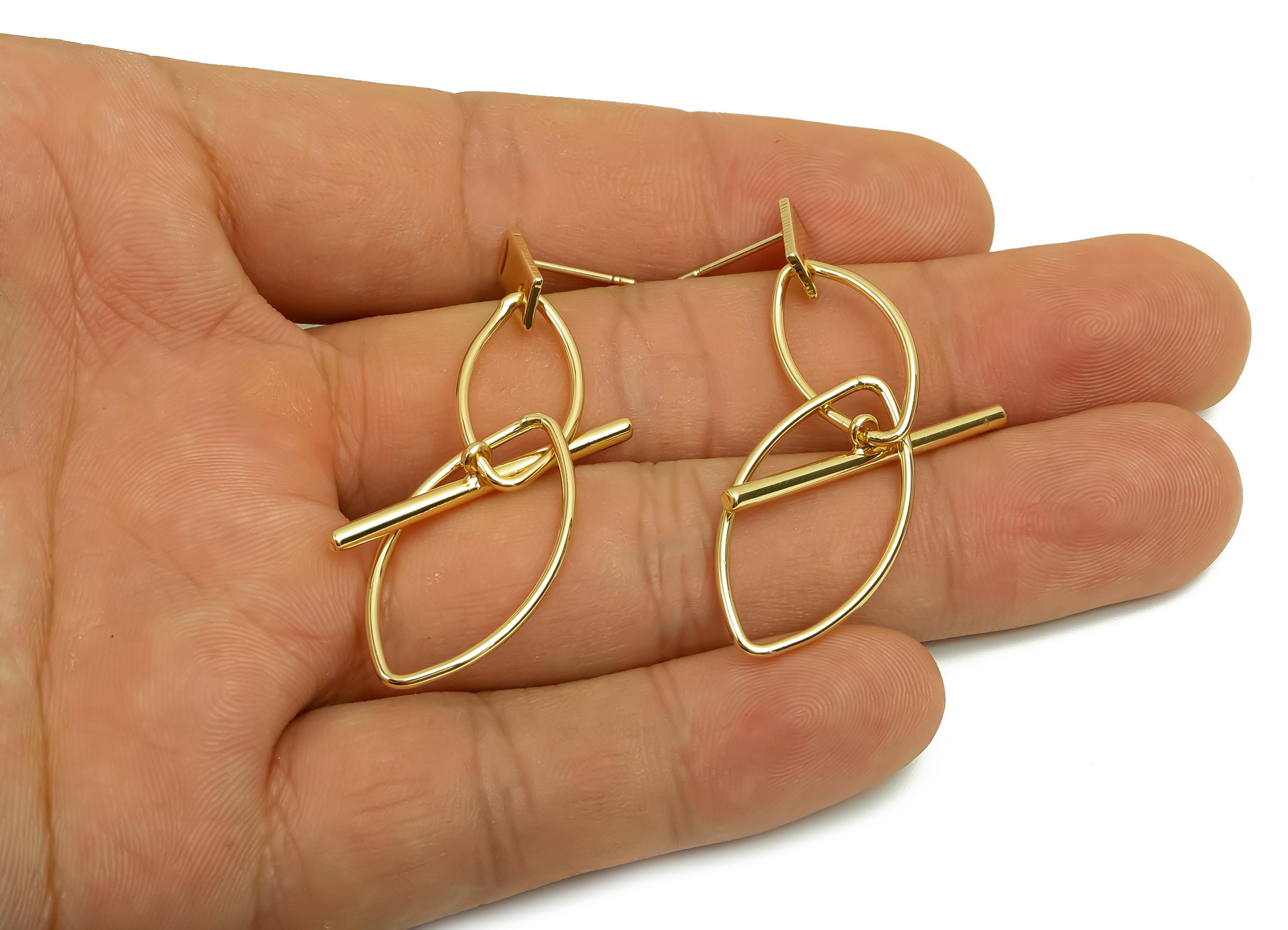 Brass Dangle Wire Earring Post - Brass Marquise Earring Post - Brass Interlock Earring Post - 18K Real Gold Plating - 52x14x1mm - RGP8011 - DOMEDBAZAAR