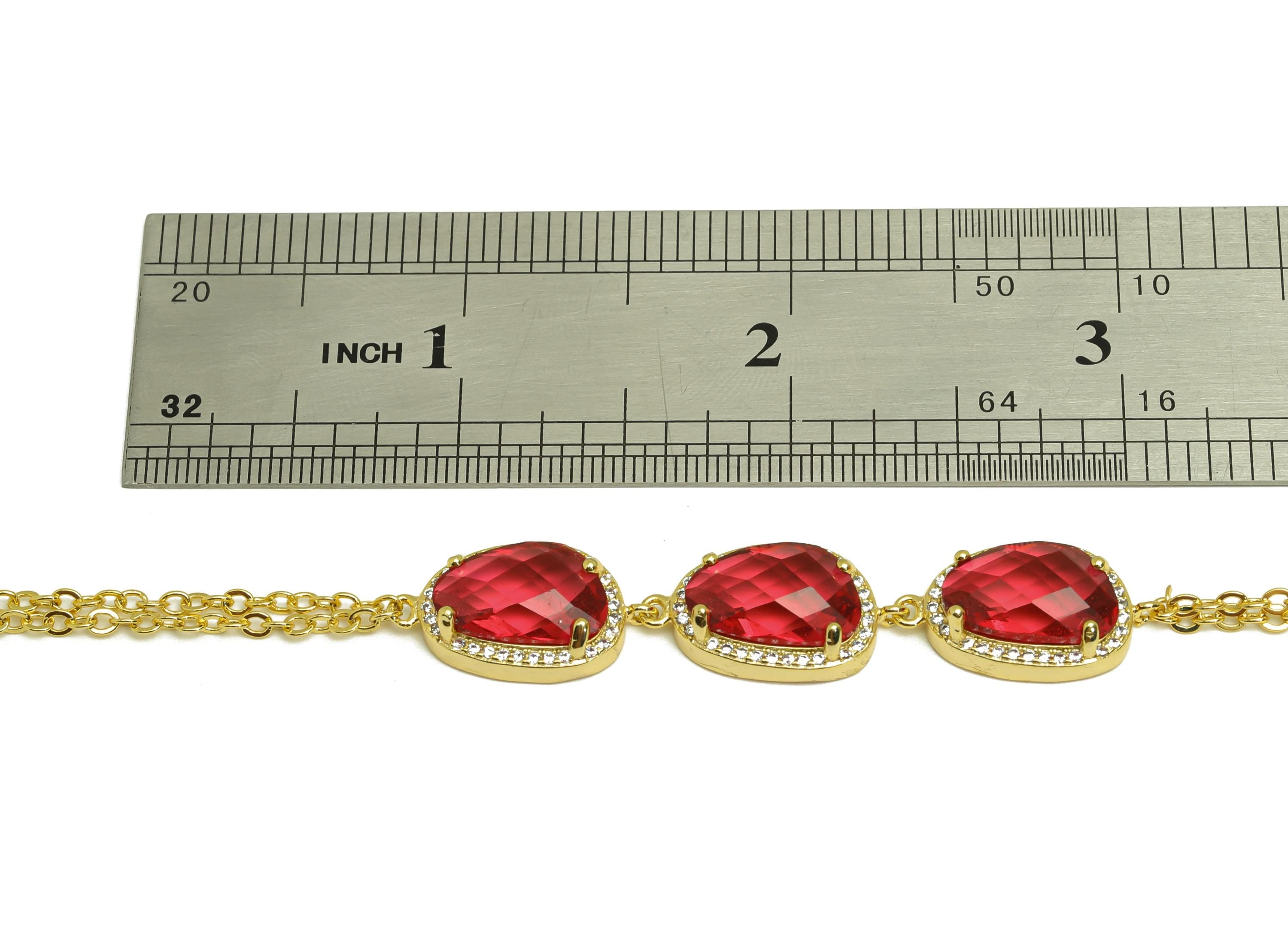20cm CZ Geometry Bracelet - Brass Red Bracelet - Brass Cubic Zircon Bracelet - 18K Real Gold Plating - 200x11.03x1.72mm - RGP7355H - DOMEDBAZAAR