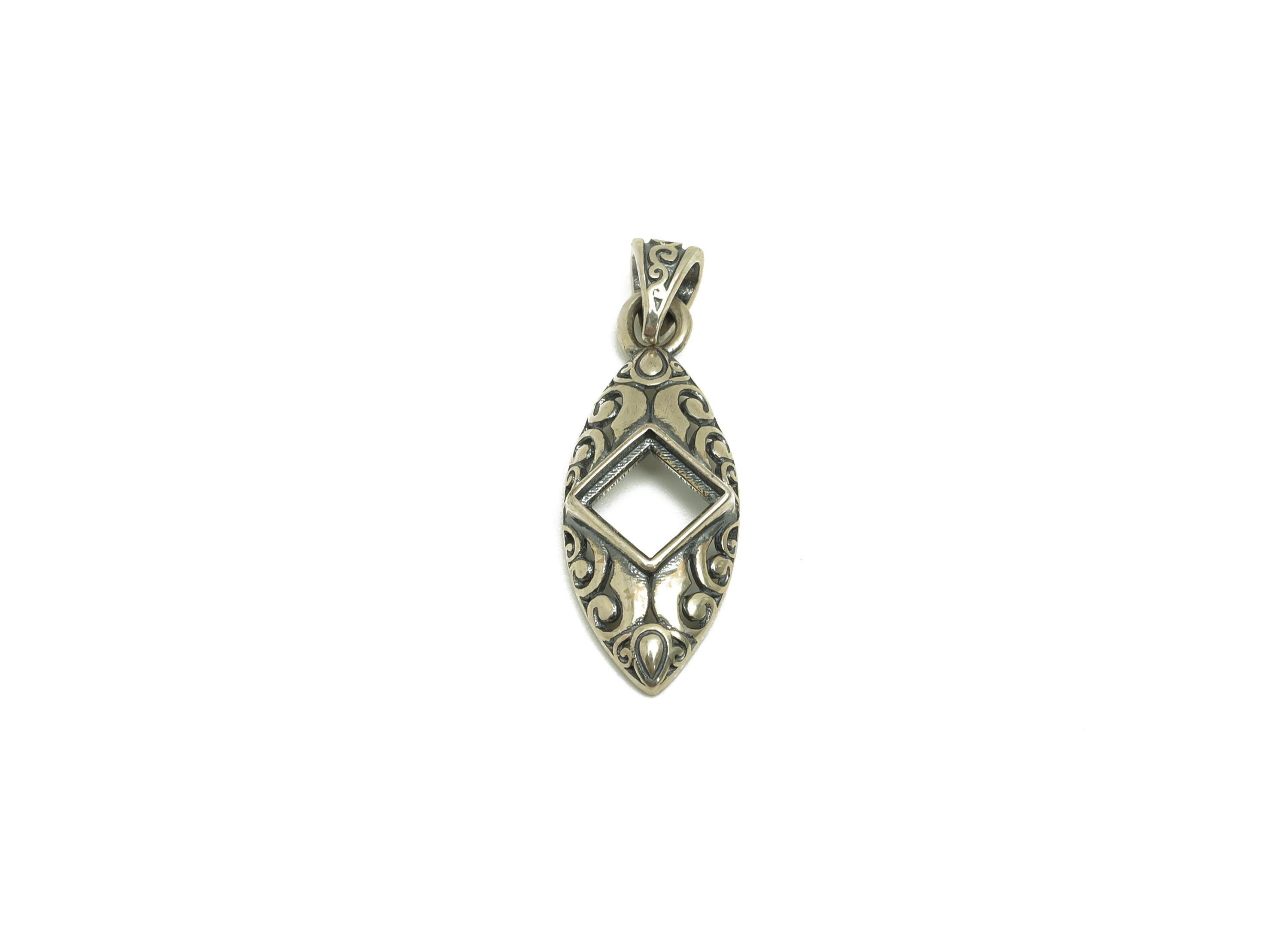 5mm Square Pendant Setting - Textured Marquise Pendant Blank - Blank Pendant Sterling - Vintage Pendant - 925 Silver Sterling - RGP7455 - DOMEDBAZAAR