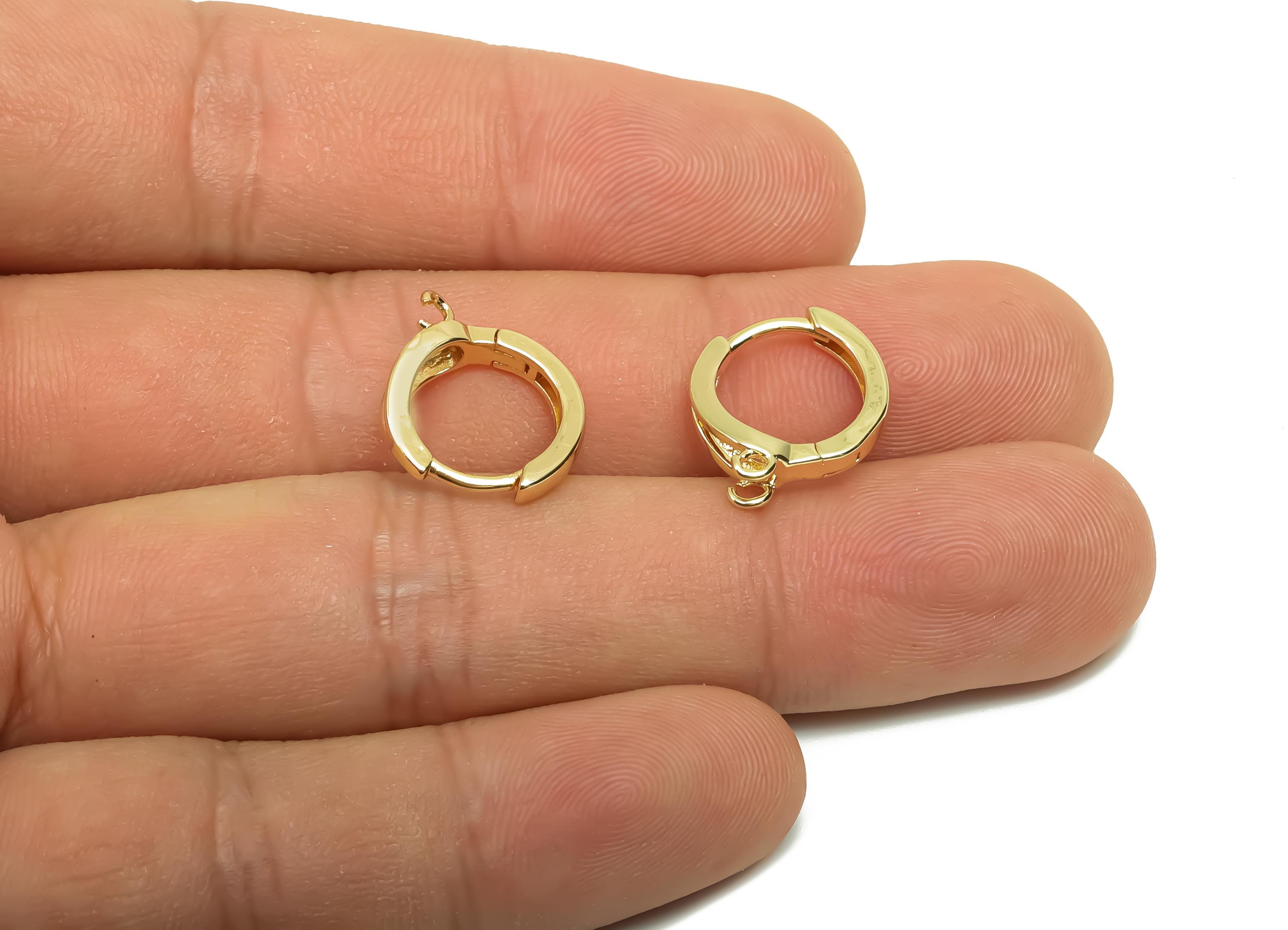 Brass Round Hoop Earring - Brass Huggie Hoop Earring - Brass Clasp Hoop Earring With Loop - 18K Real Gold Plating - 16.16x12x1mm- RGP8123 - DOMEDBAZAAR
