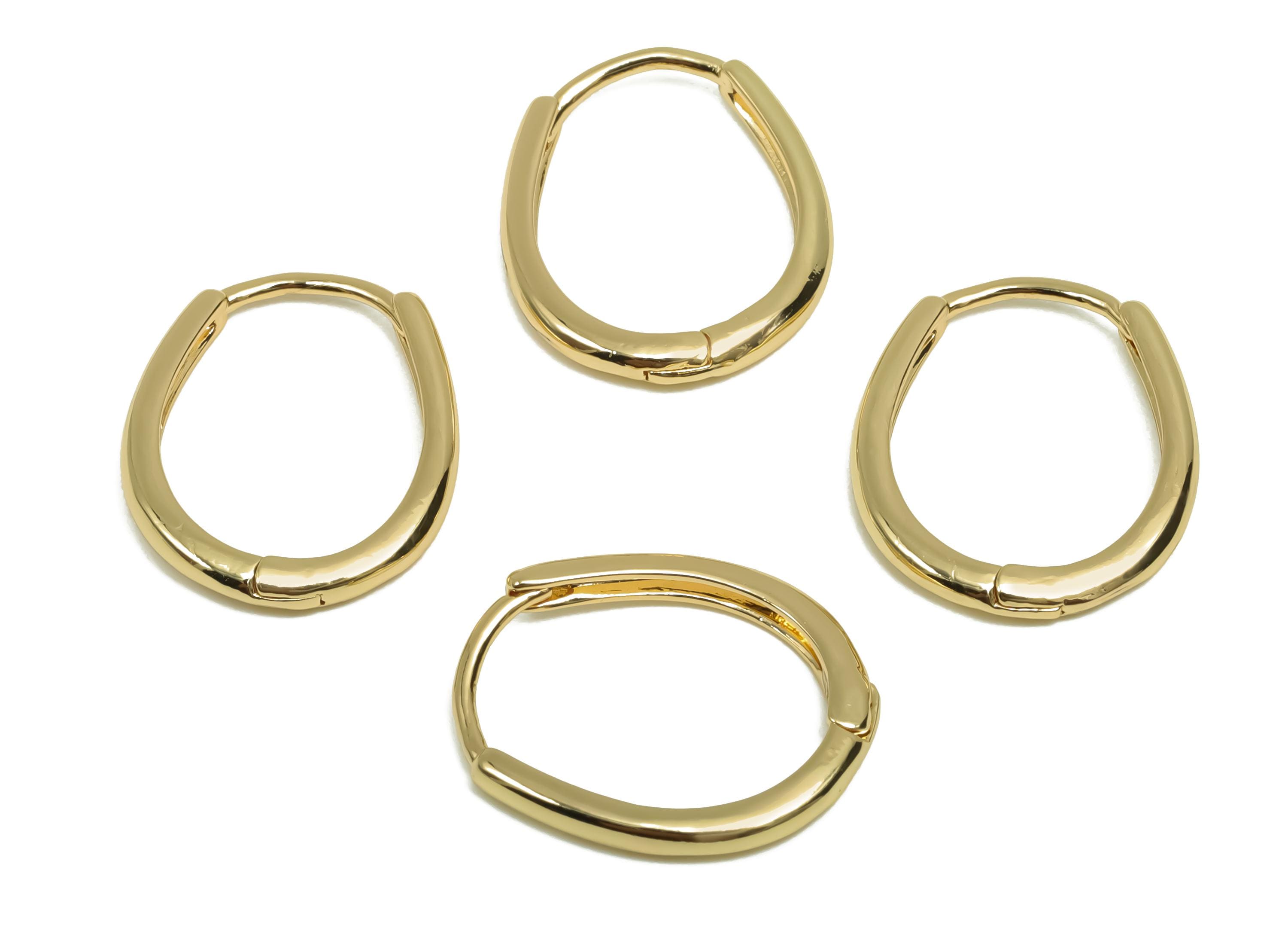 Brass Oval Hoop Earring - Brass Huggie Hoop Earring - Brass Geometry Clasp Hoop Earring - 18K Real Gold Plating - 19x15.7x2.17mm- RGP8114 - DOMEDBAZAAR