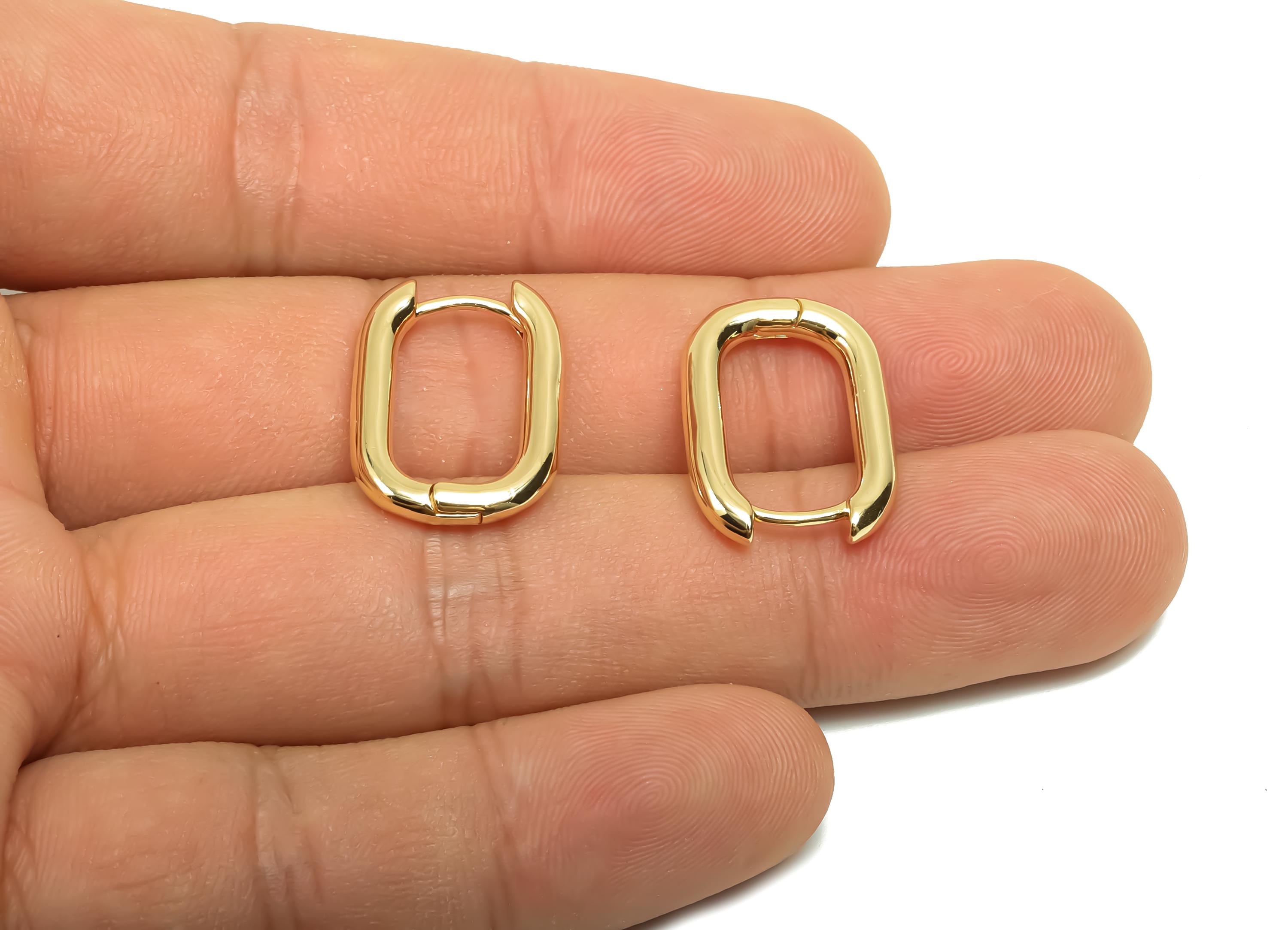 Brass Rectangle Hoop Earring - Brass Huggie Hoop Earring - Oval Rectangle Clasp Hoop Earring - 18K Real Gold Plating - 21x14.9x2mm - RGP8118 - DOMEDBAZAAR