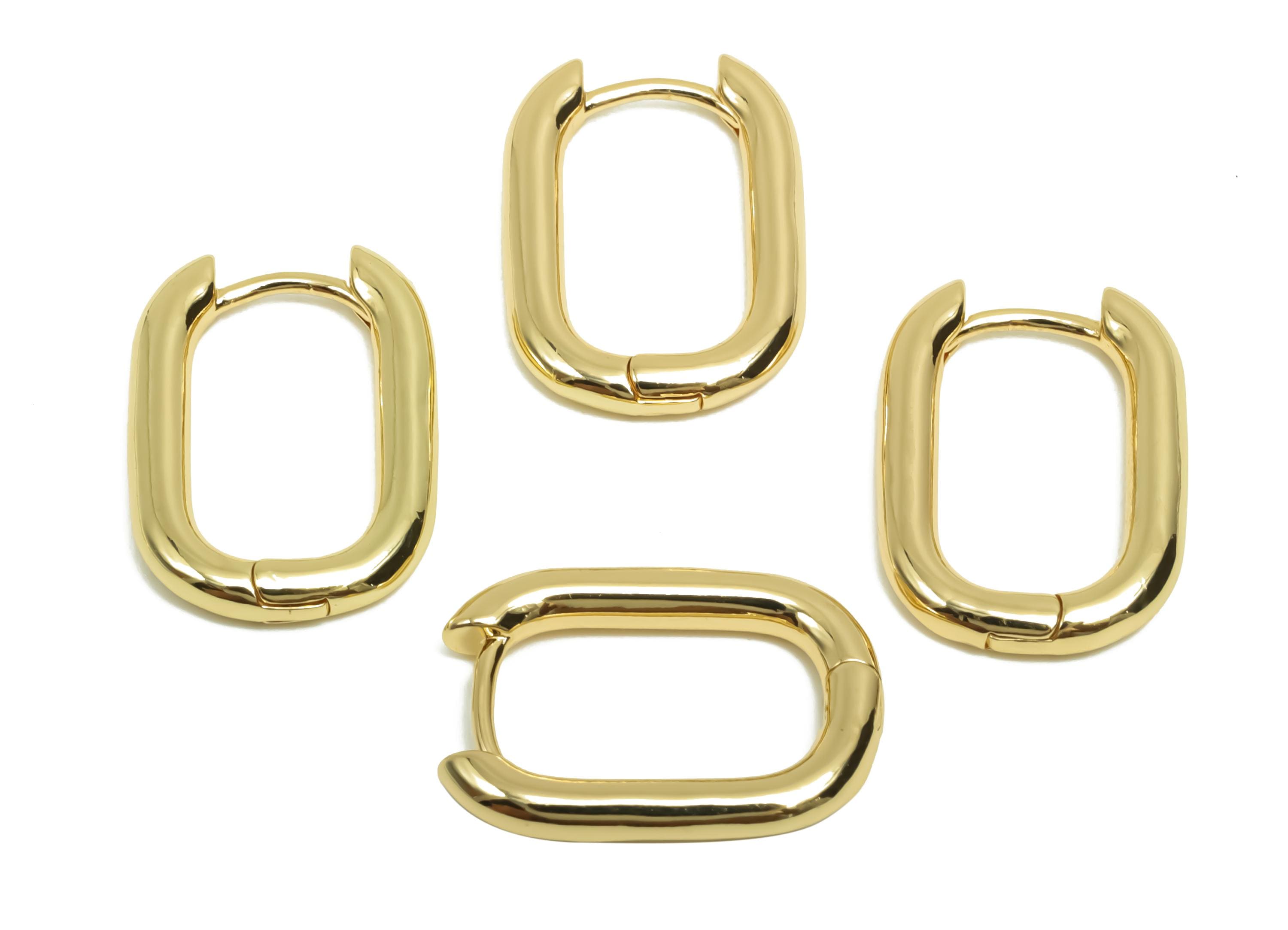 Brass Rectangle Hoop Earring - Brass Huggie Hoop Earring - Oval Rectangle Clasp Hoop Earring - 18K Real Gold Plating - 21x14.9x2mm - RGP8118 - DOMEDBAZAAR