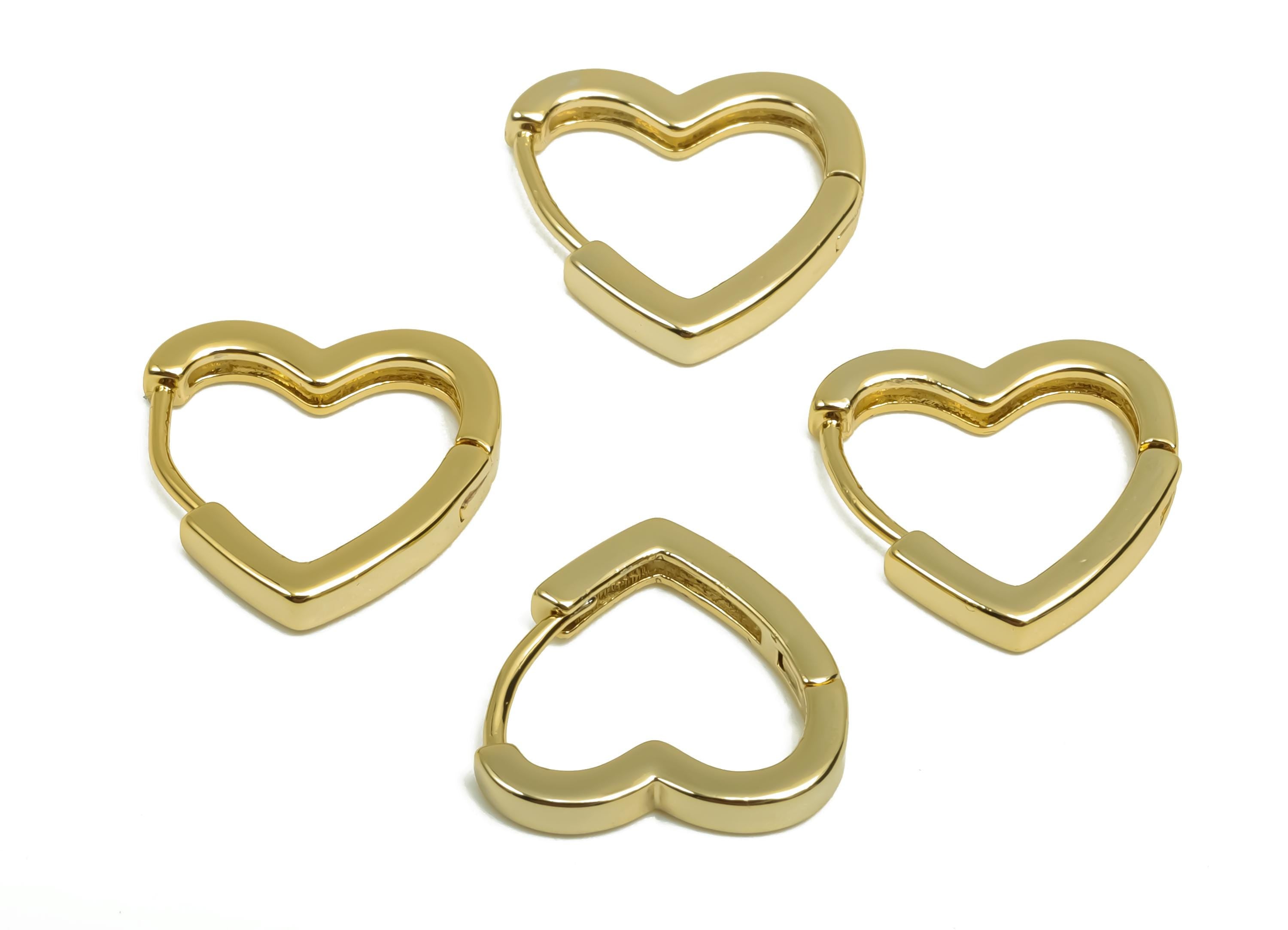 Brass Heart Hoop Earring - Brass Huggie Hoop Earring - Brass Heart Clasp Hoop Earring - 18K Real Gold Plating - 12x11.8x1.67mm - RGP8125 - DOMEDBAZAAR