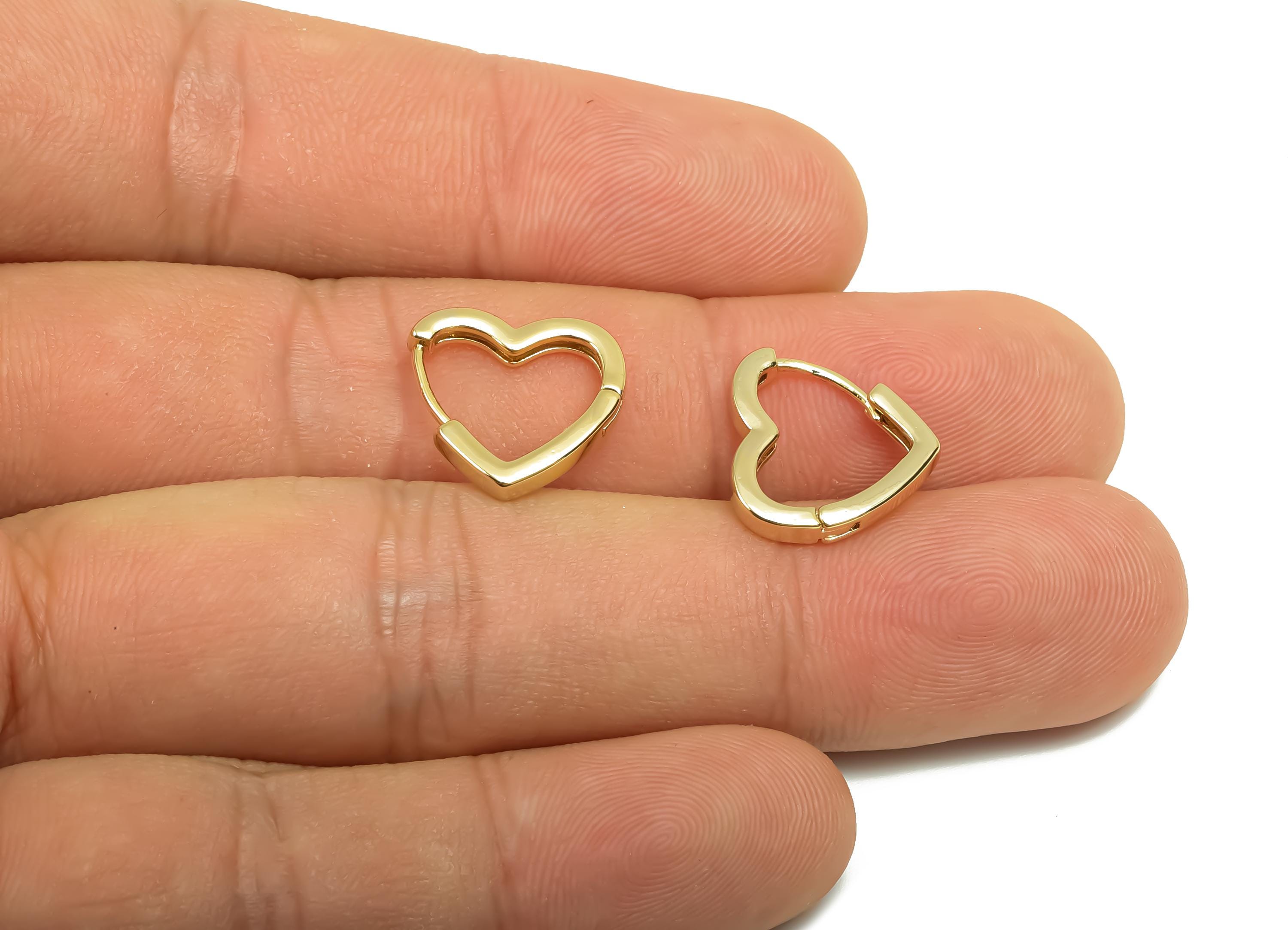Brass Heart Hoop Earring - Brass Huggie Hoop Earring - Brass Heart Clasp Hoop Earring - 18K Real Gold Plating - 12x11.8x1.67mm - RGP8125 - DOMEDBAZAAR