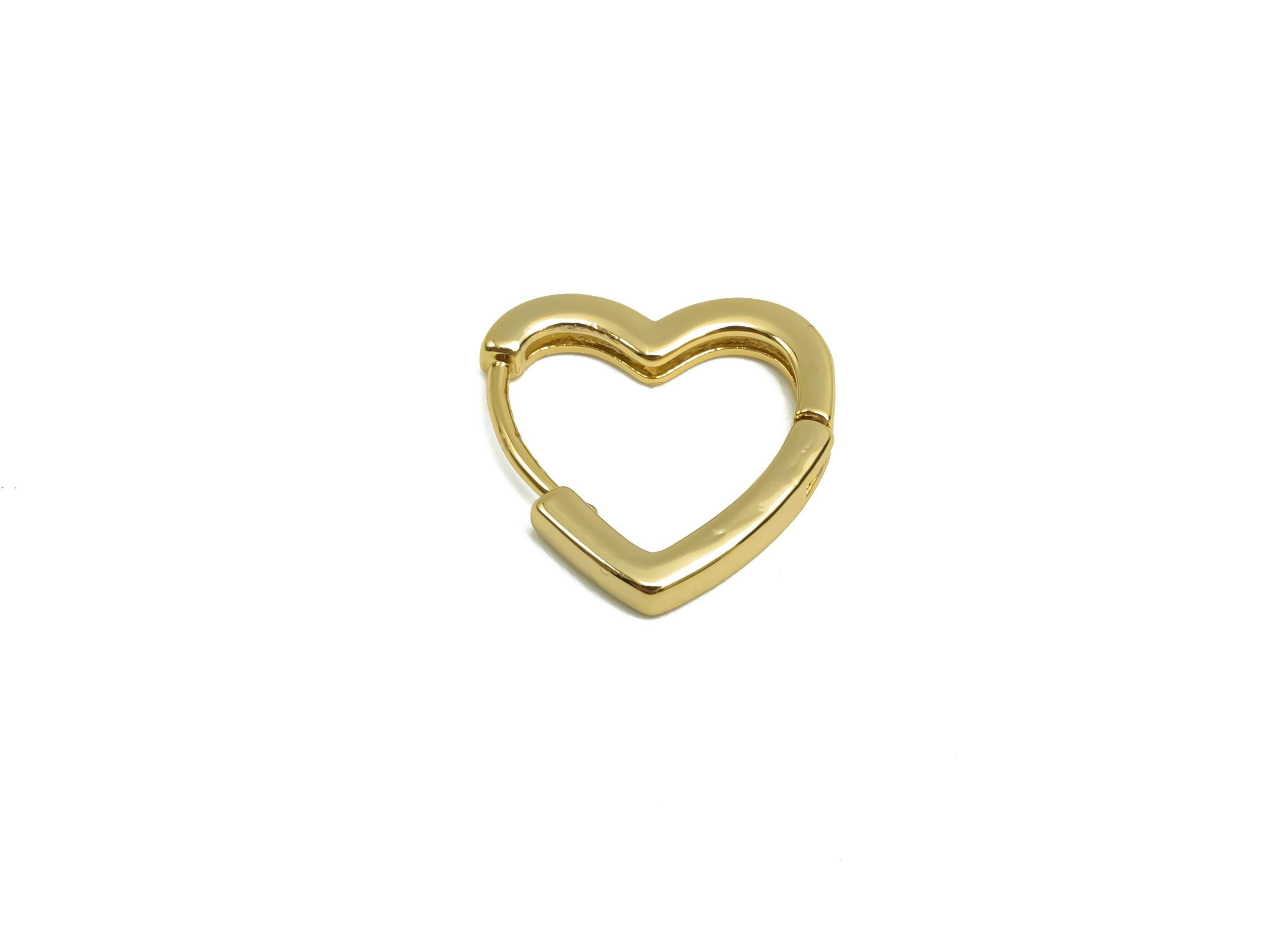 Brass Heart Hoop Earring - Brass Huggie Hoop Earring - Brass Heart Clasp Hoop Earring - 18K Real Gold Plating - 13.7x13.5x1.49mm - RGP8116 - DOMEDBAZAAR