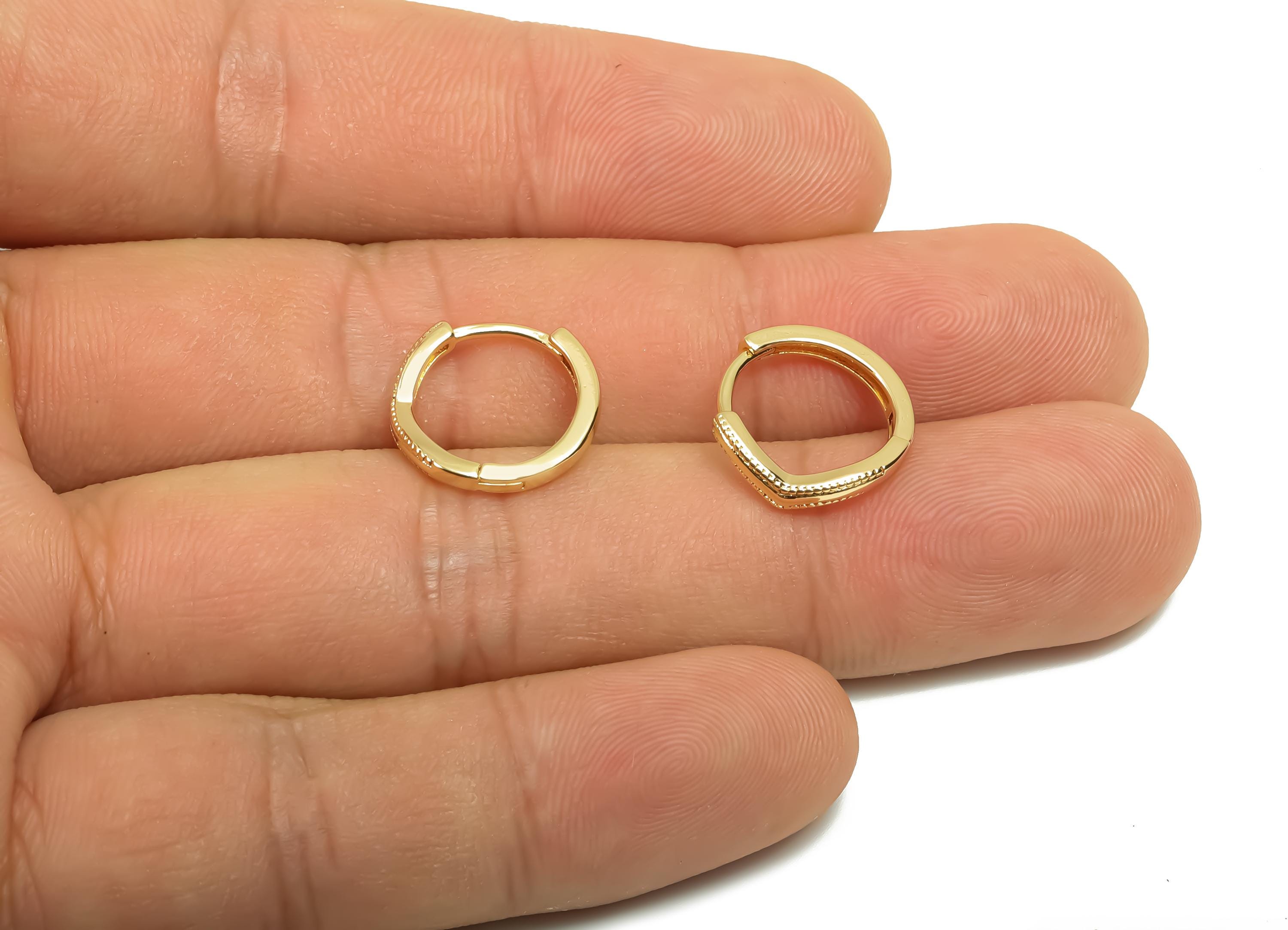 Brass Round Hoop Earring - Brass Huggie Hoop Earring For Tassel - Textured Clasp Hoop Earring - 18K Real Gold Plating - 14x13x1mm - RGP8120 - DOMEDBAZAAR