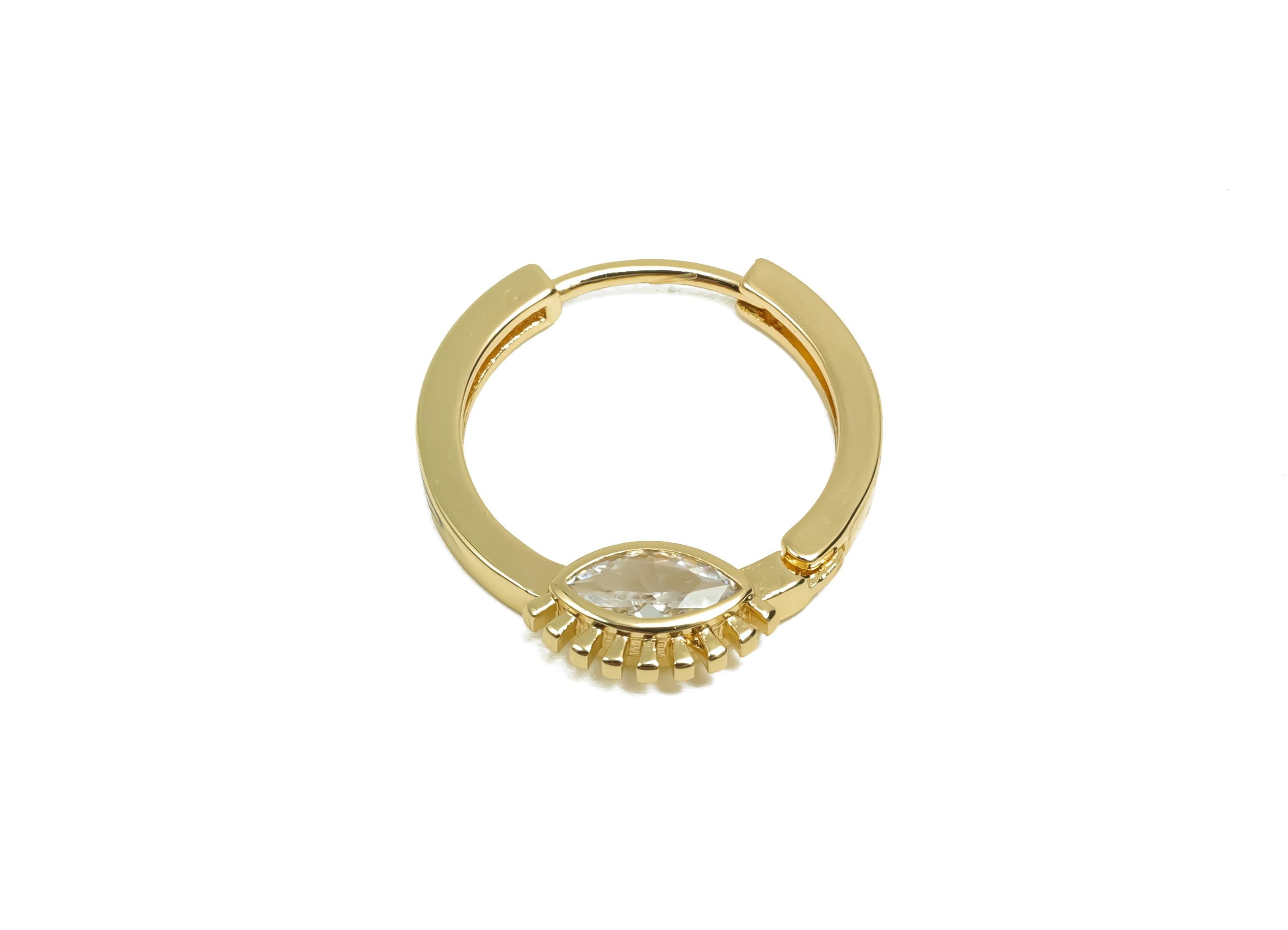 Brass CZ Hoop Earring - Brass Marquise Huggie Hoop Earring - Zircon Clasp Hoop Earring - 18K Real Gold Plating - 20x18x3.05mm - RGP8132 - DOMEDBAZAAR
