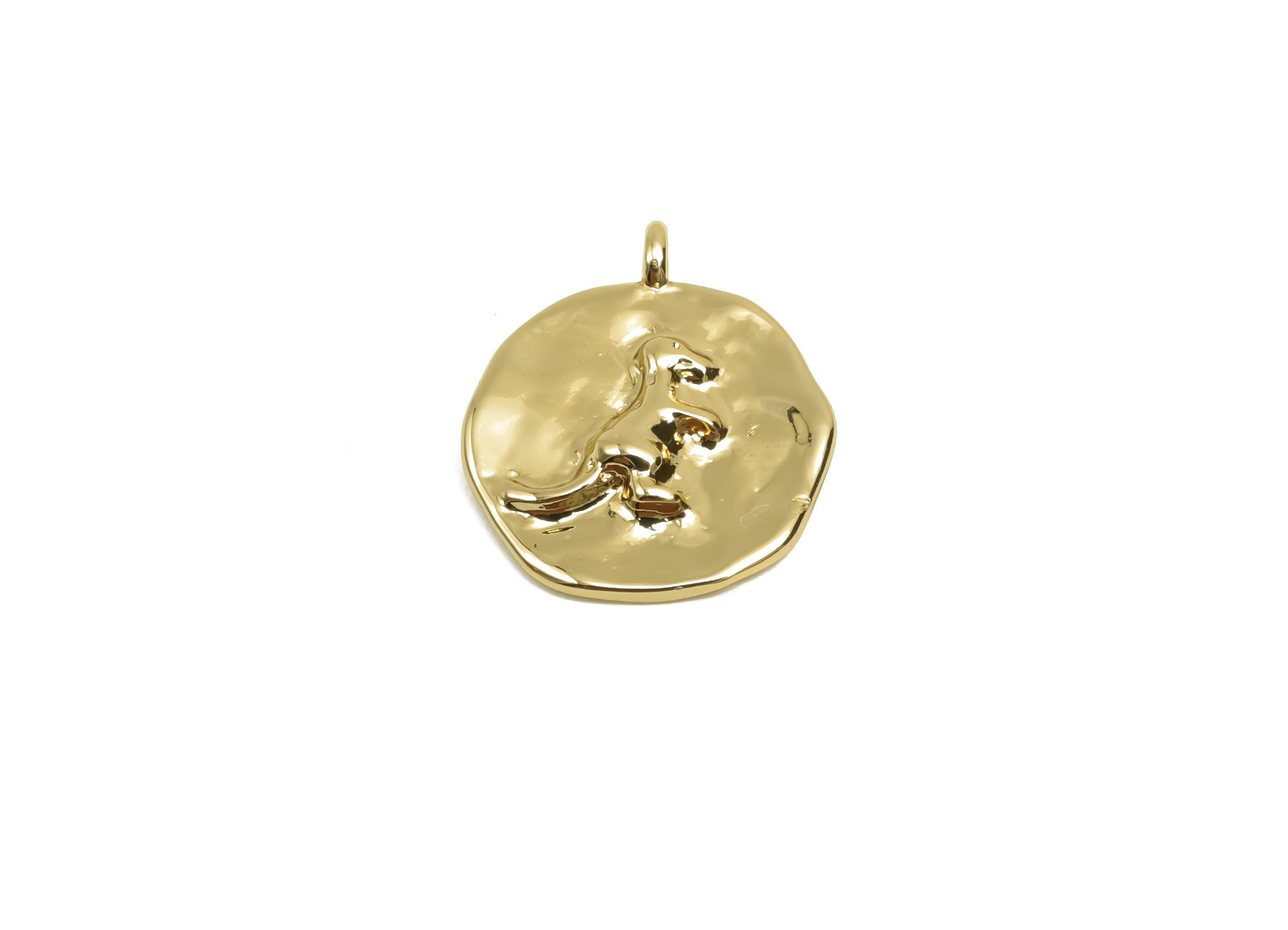 Brass Dinosaur Earring Charm - Brass Hammered Earring Charm - Animal Earring Charm - 18K Real Gold Plating - 15x13.1x2.33mm - RGP8130 - DOMEDBAZAAR