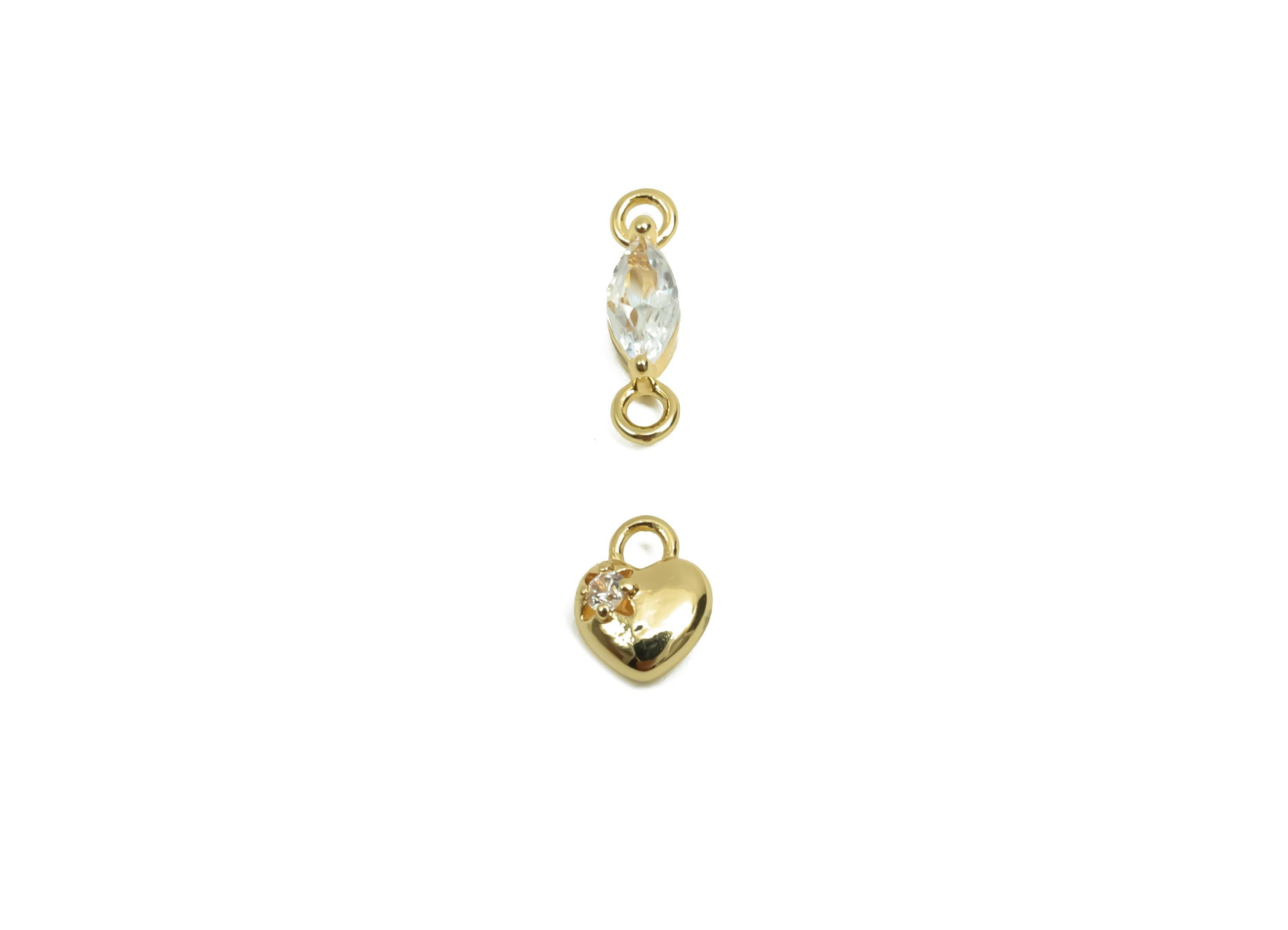 Brass CZ Heart Earring Charm - Zircon Marquise Connector Heart Assembly - Bracelet Charm - 18K Real Gold Plating - 11.43x2x3mm - RGP8139 - DOMEDBAZAAR