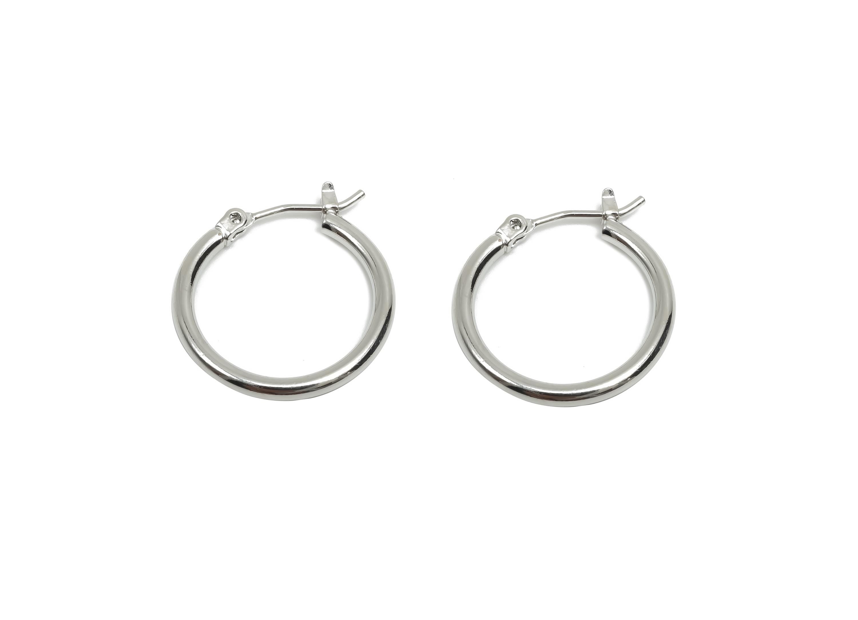 20mm Round Wire Hoop Earring - Brass Hinged Back Earring - Circle Hinged Back Earring - 18K Real White Gold Plating - 19x19x2mm -RGP8103-20 - DOMEDBAZAAR