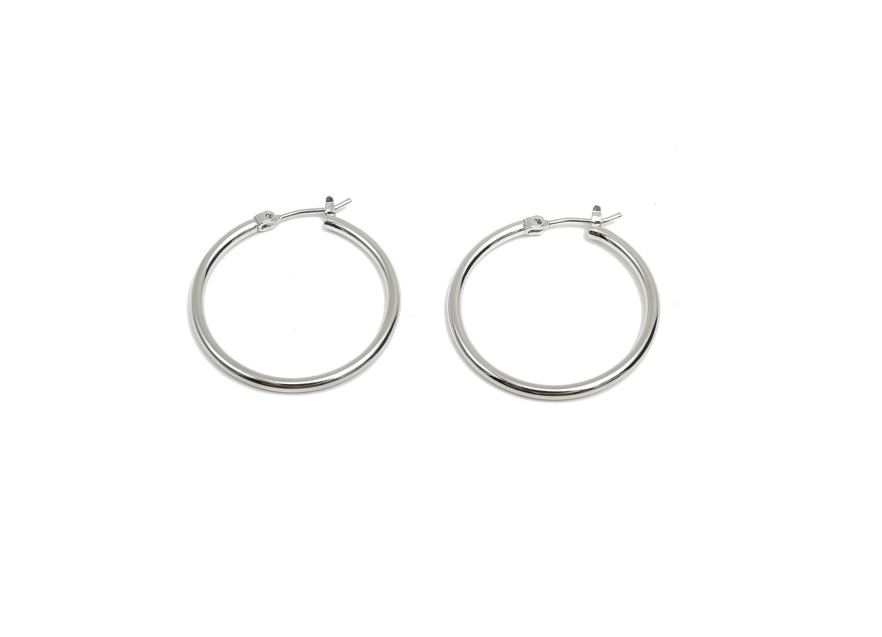 30mm Round Wire Hoop Earring - Brass Hinged Back Earring - Hinged Back Hoop Earring - 18K Real White Gold Plating - 29x29x2mm - RGP8103 - 30 - DOMEDBAZAAR
