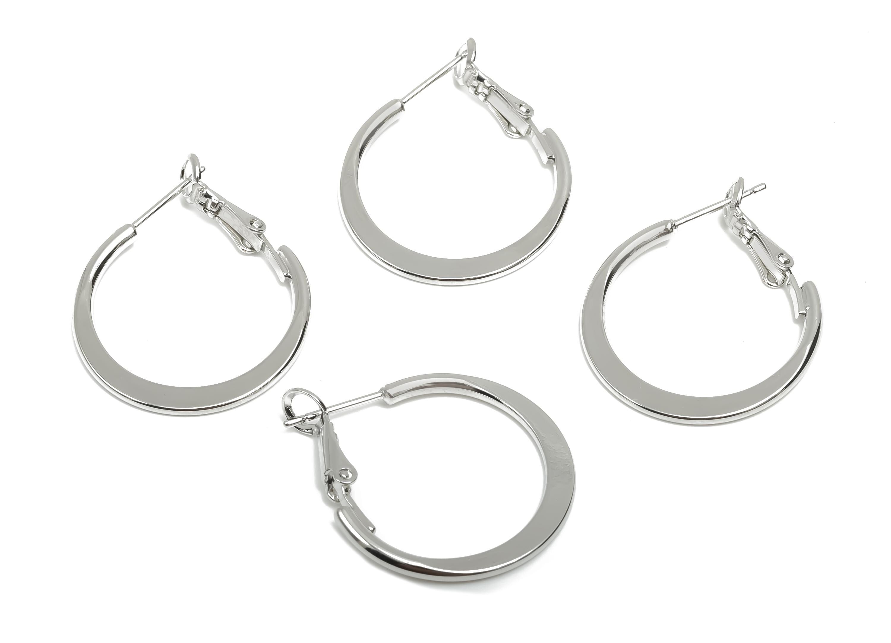 25mm Round Hoop Earring - Brass Hammered Hoop Clasp Earring - Brass Clasp Back Earring - 18K Real White Gold Plating - 24x24x1mm -RGP8104-25 - DOMEDBAZAAR