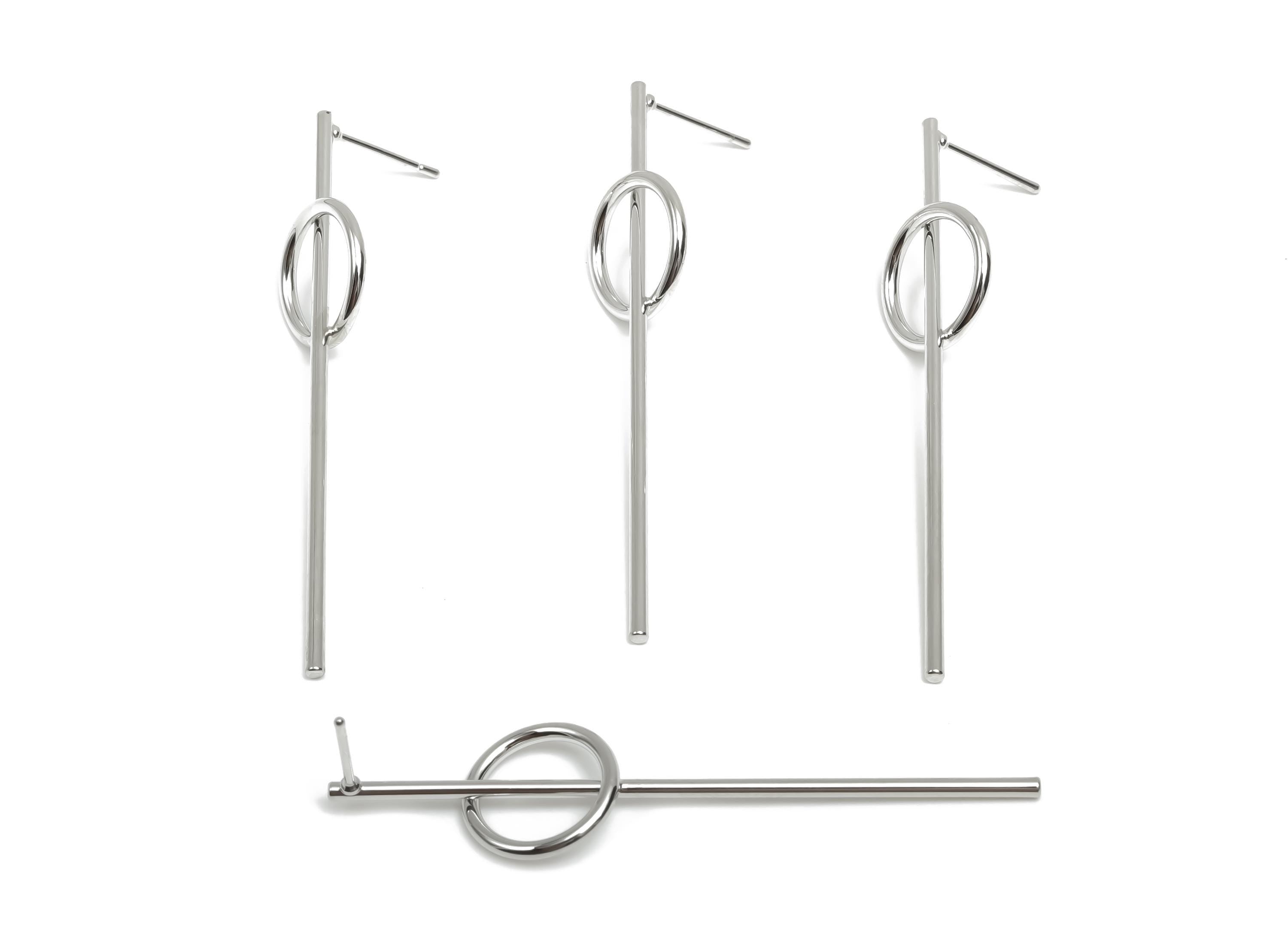 Brass Round Earring Post - Brass Stick Earring Post - Brass Geometry Earring Post - 18K Real White Gold Plating - 56x13x1.31mm - RGP8094 - DOMEDBAZAAR
