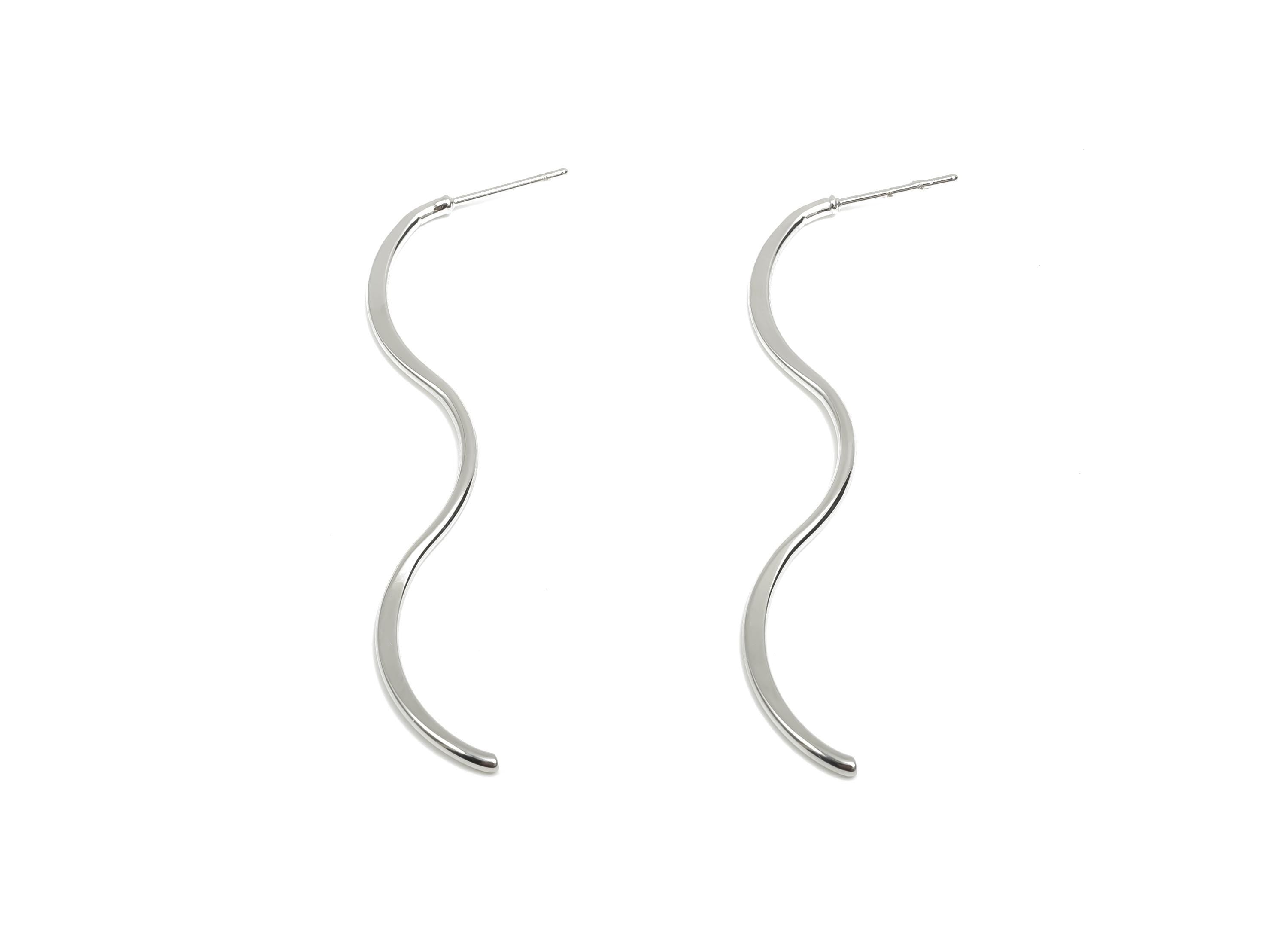 Brass Wavy Wire Hammered Earring - Brass Wire Earring Post - Brass Wavy Earring Post - 18K Real White Gold Plating - 60x8.67x1mm - RGP8095 - DOMEDBAZAAR