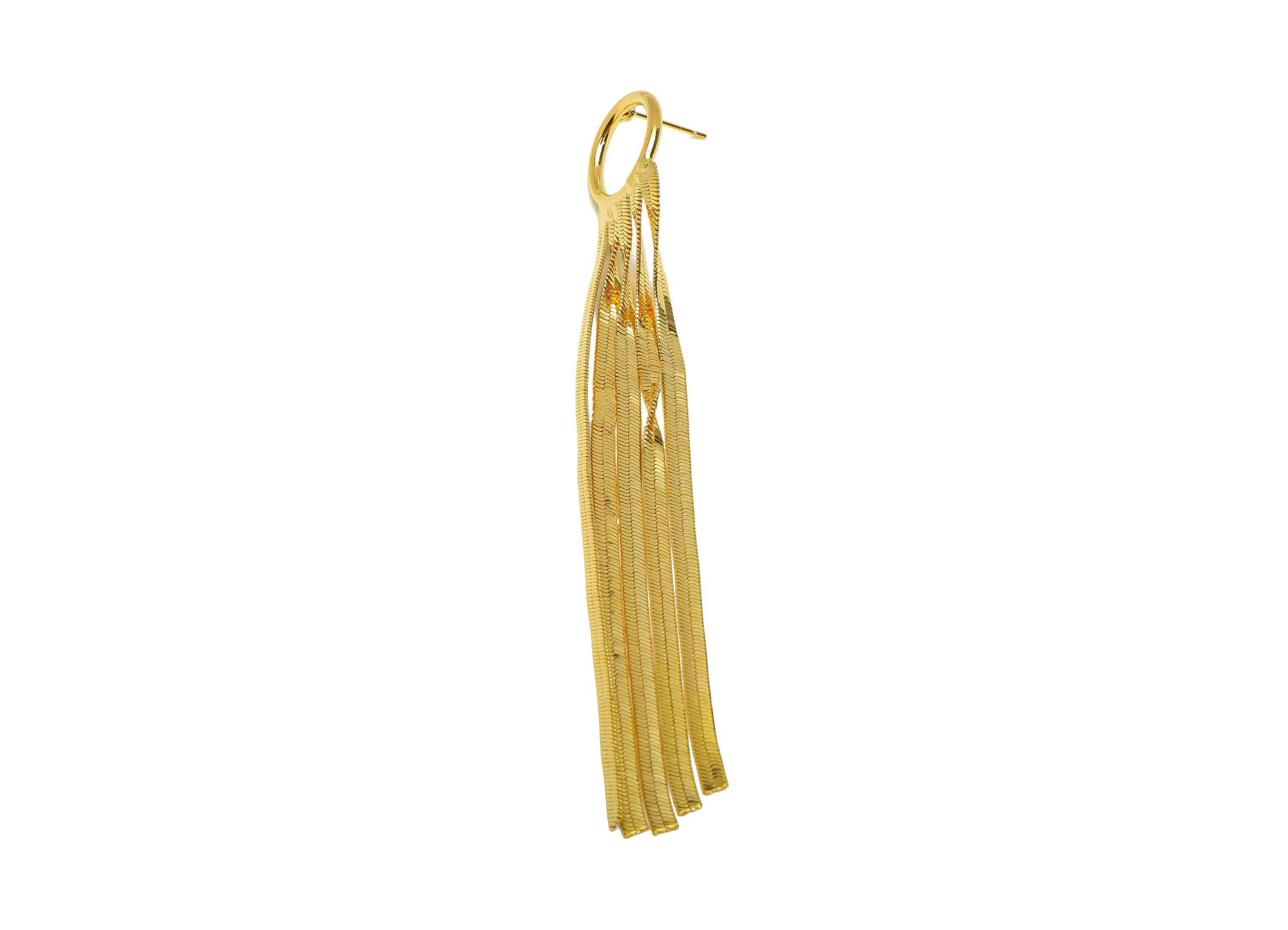 Brass Tassel Earring Stud - Round Tassel Wire Earring Post - Brass Snake Chain Earring Post - 18K Real Gold Plated - 112x24x2.5mm - RGP7508 - DOMEDBAZAAR