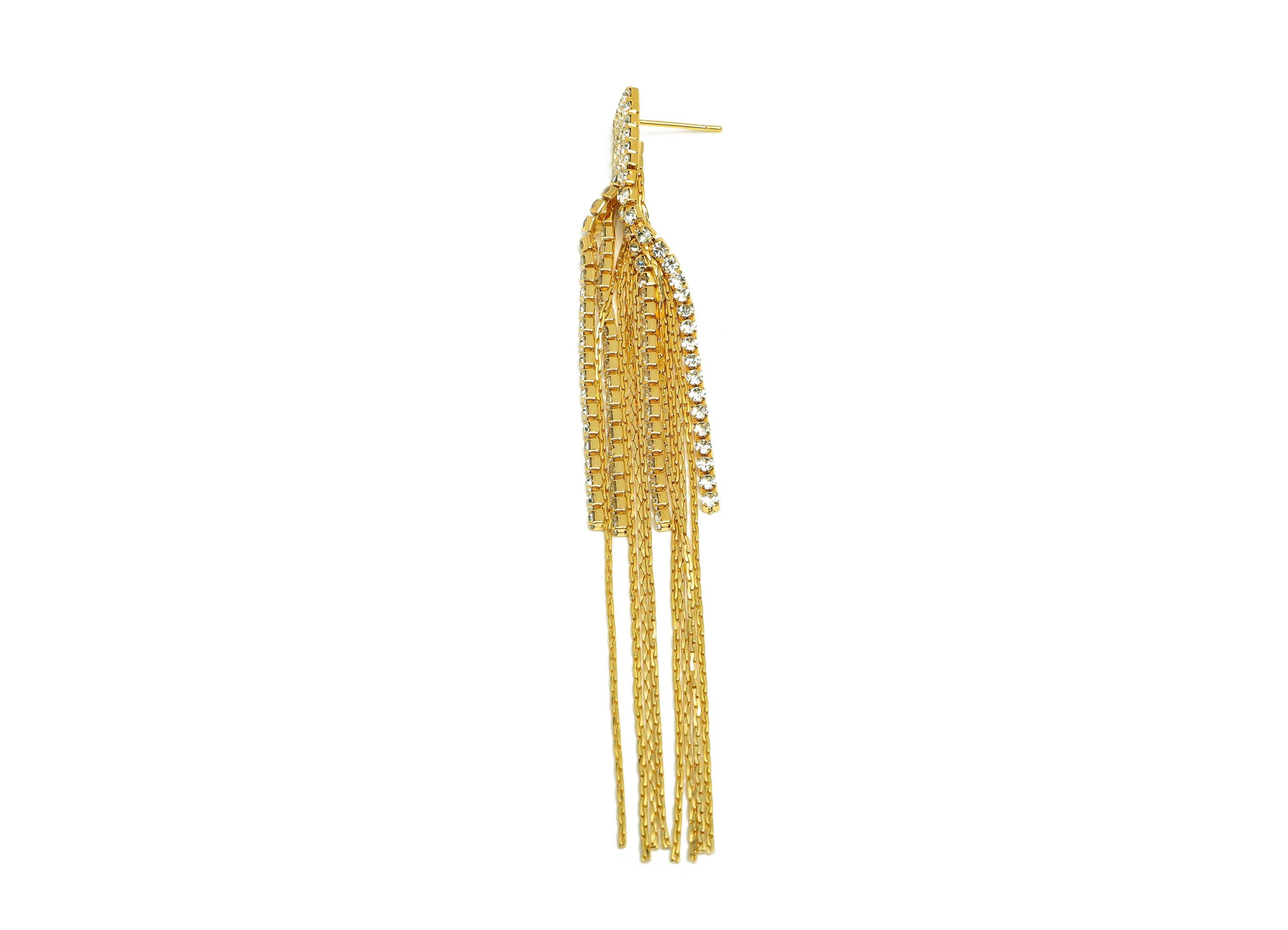 Brass Tassel Earring Stud - Rectangle Tassel Wire Earring Post - Zircon Snake Chian Earring Post - 18K Real Gold Plated - 90x9x2mm -RGP7522 - DOMEDBAZAAR