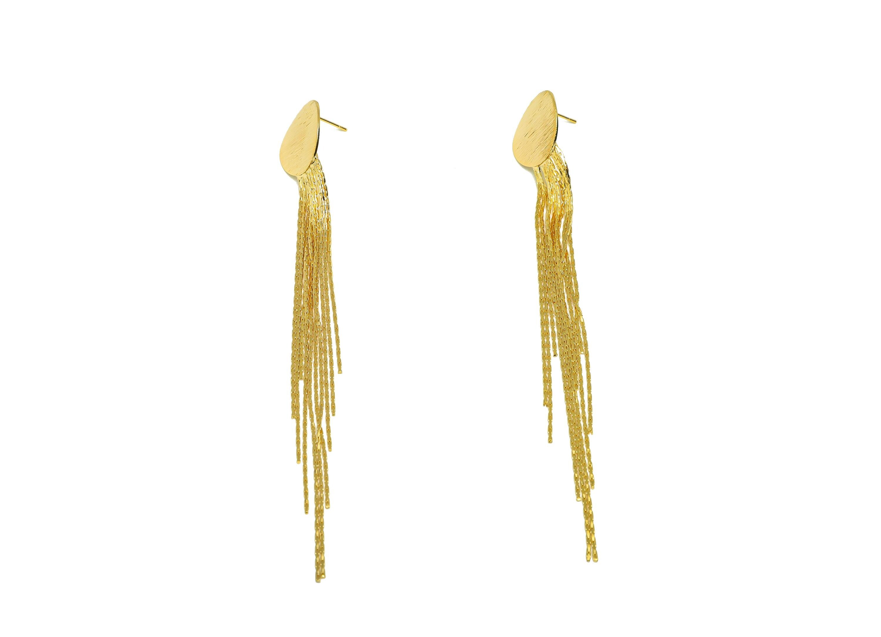 Brass Tassel Earring Stud - Bent Round Tassel Wire Earring Post - Brass Snake Chian Earring Post - 18K Real Gold Plated - 119x18x1mm-RGP7532 - DOMEDBAZAAR