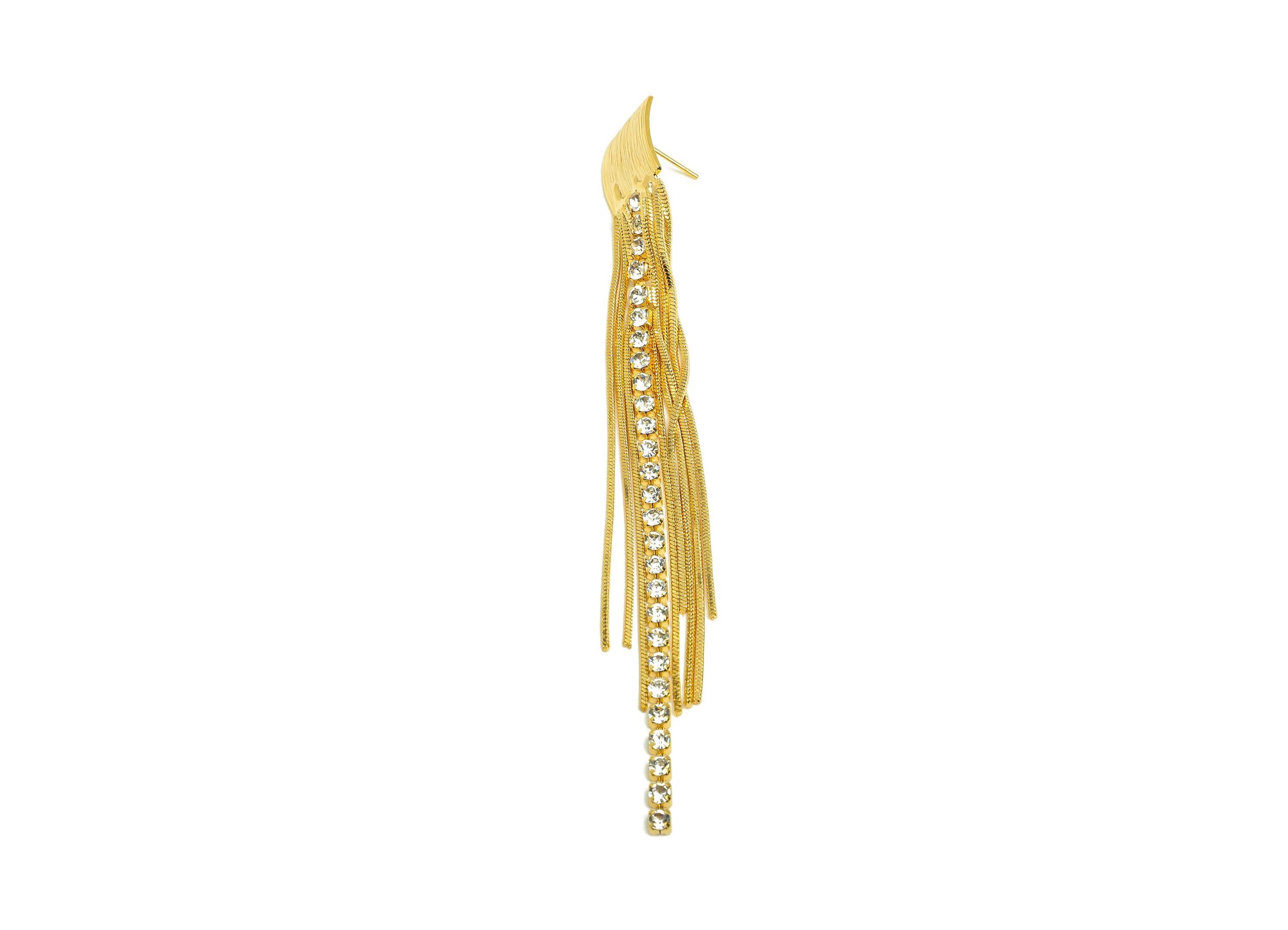 Brass Tassel Earring Stud - Bent Square Tassel Earring Post - Zircon Snake Chian Earring Post - 18K Real Gold Plated - 109x13x1mm - RGP7524 - DOMEDBAZAAR