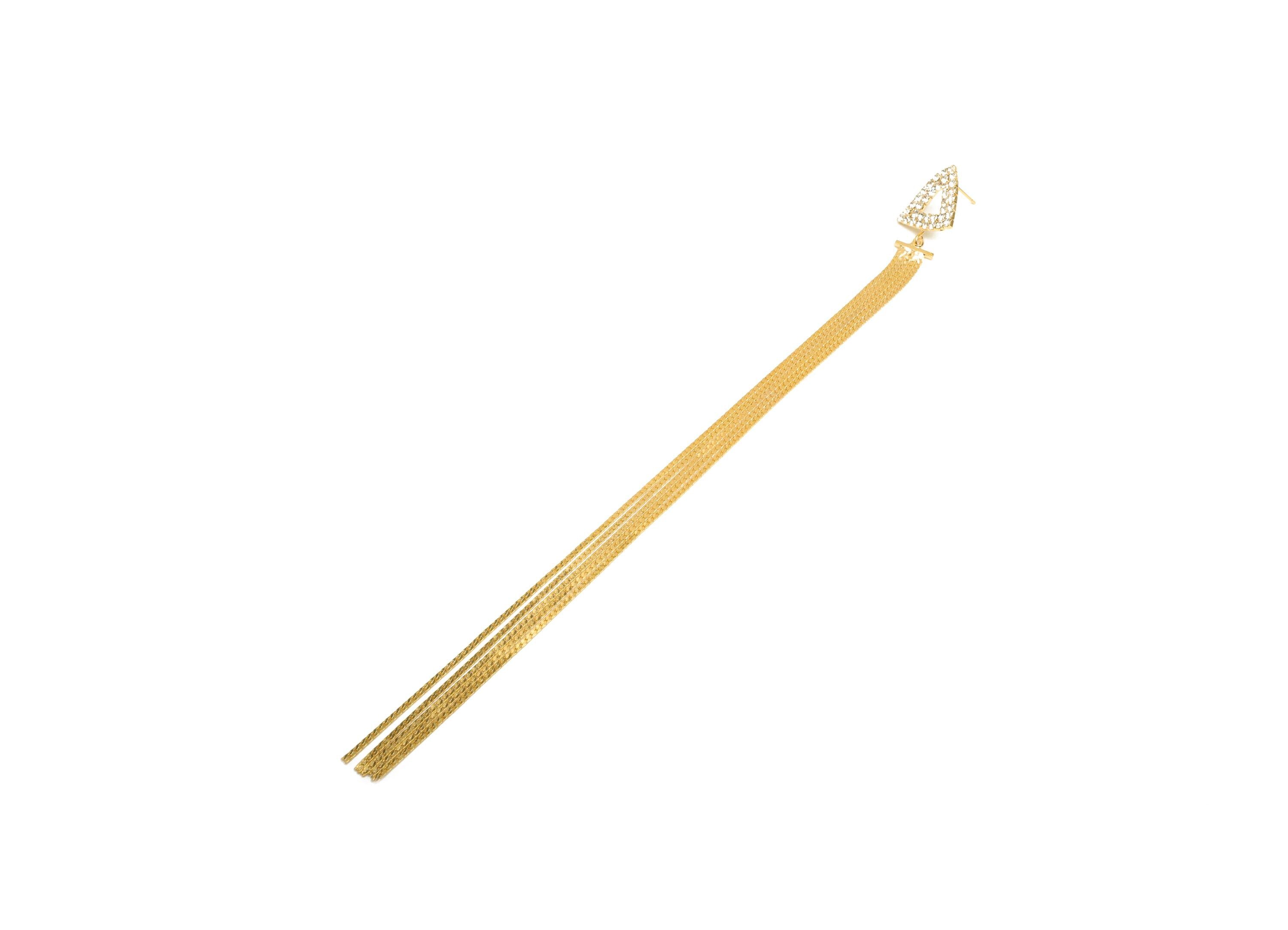 Brass Tassel Earring Stud - Brass CZ Triangle Tassel Earring Post - Zircon Snake Chian Post - 18K Real Gold Plated - 190x16x2.17mm - RGP7510 - DOMEDBAZAAR