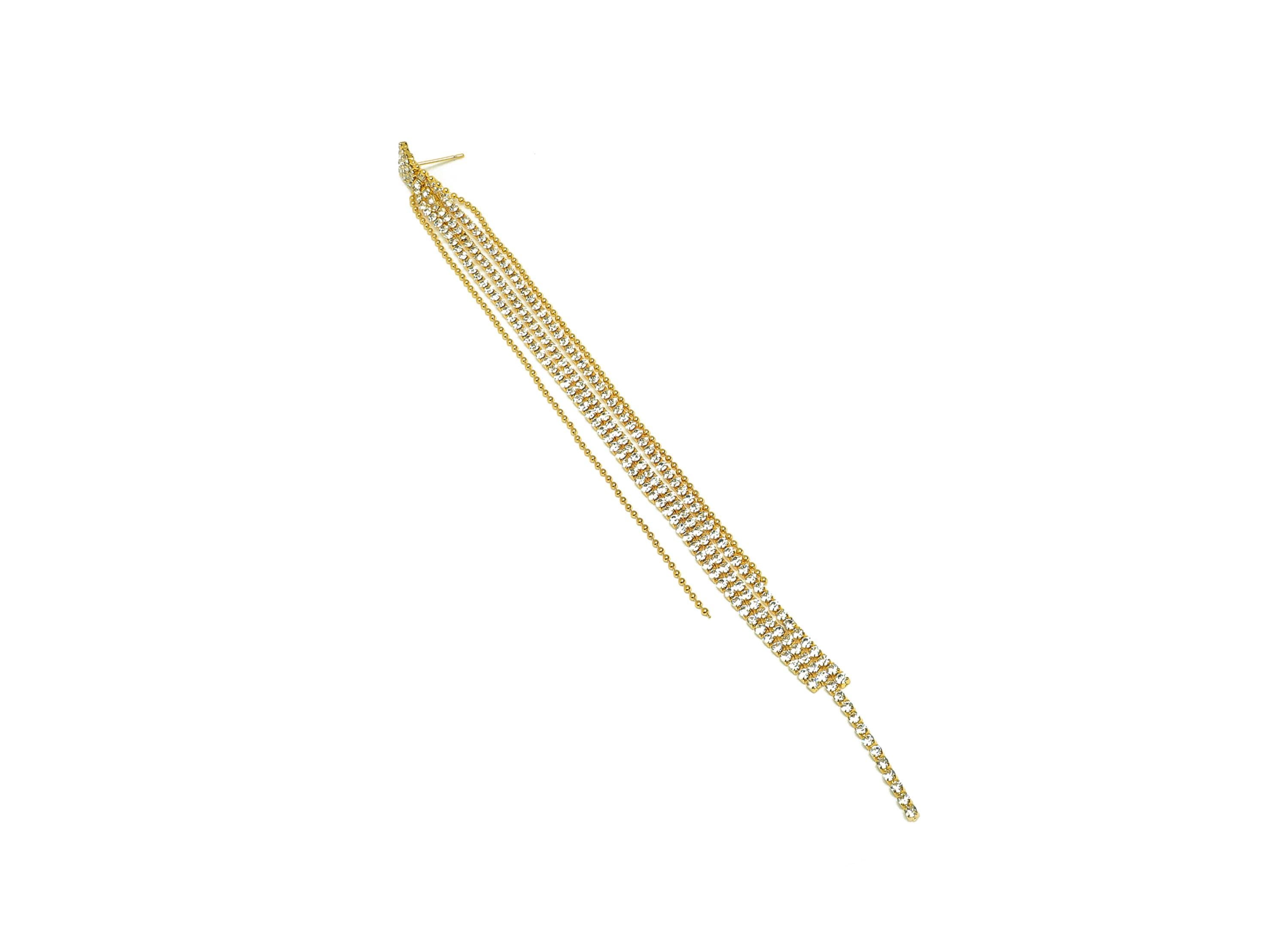 Brass Tassel Earring Stud - Brass Square CZ Earring Post - Brass Cubic Zircon Tassel Earring Post - 18K Real Gold Plated - 190x8x2mm-RGP7513 - DOMEDBAZAAR