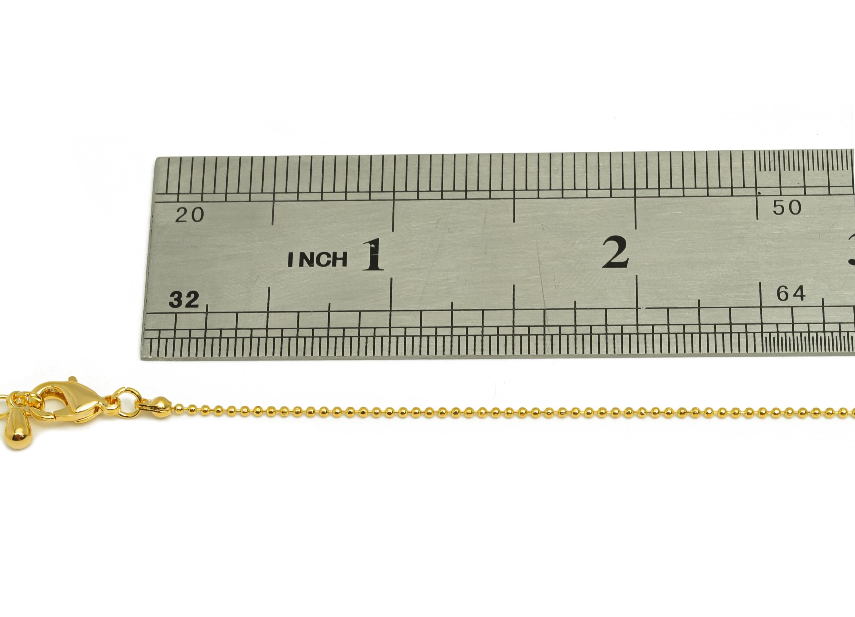 1mm Finished Ball Chain - Gold 42+7cm Faceted Tiny Ball Chain - Brass Mini Ball Faceted Chain - For Necklace - 18K Real Gold Plating-RGP7463 - DOMEDBAZAAR