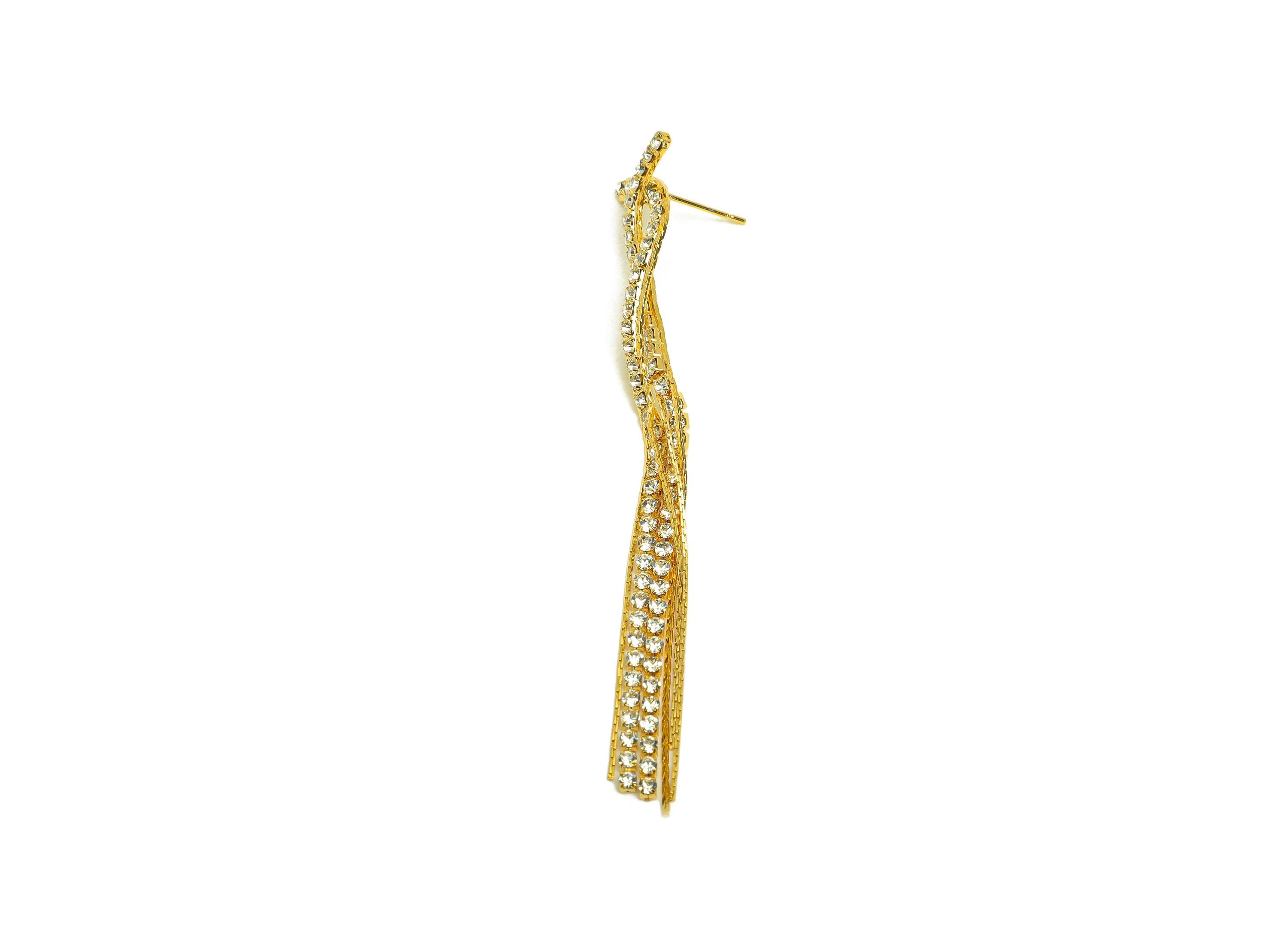 Brass Tassel Earring Stud - Brass Tassel Earring Post - Brass Snake Chain Tassel Earring Post - 18K Real Gold Plated - 86x14x2mm - RGP7501 - DOMEDBAZAAR