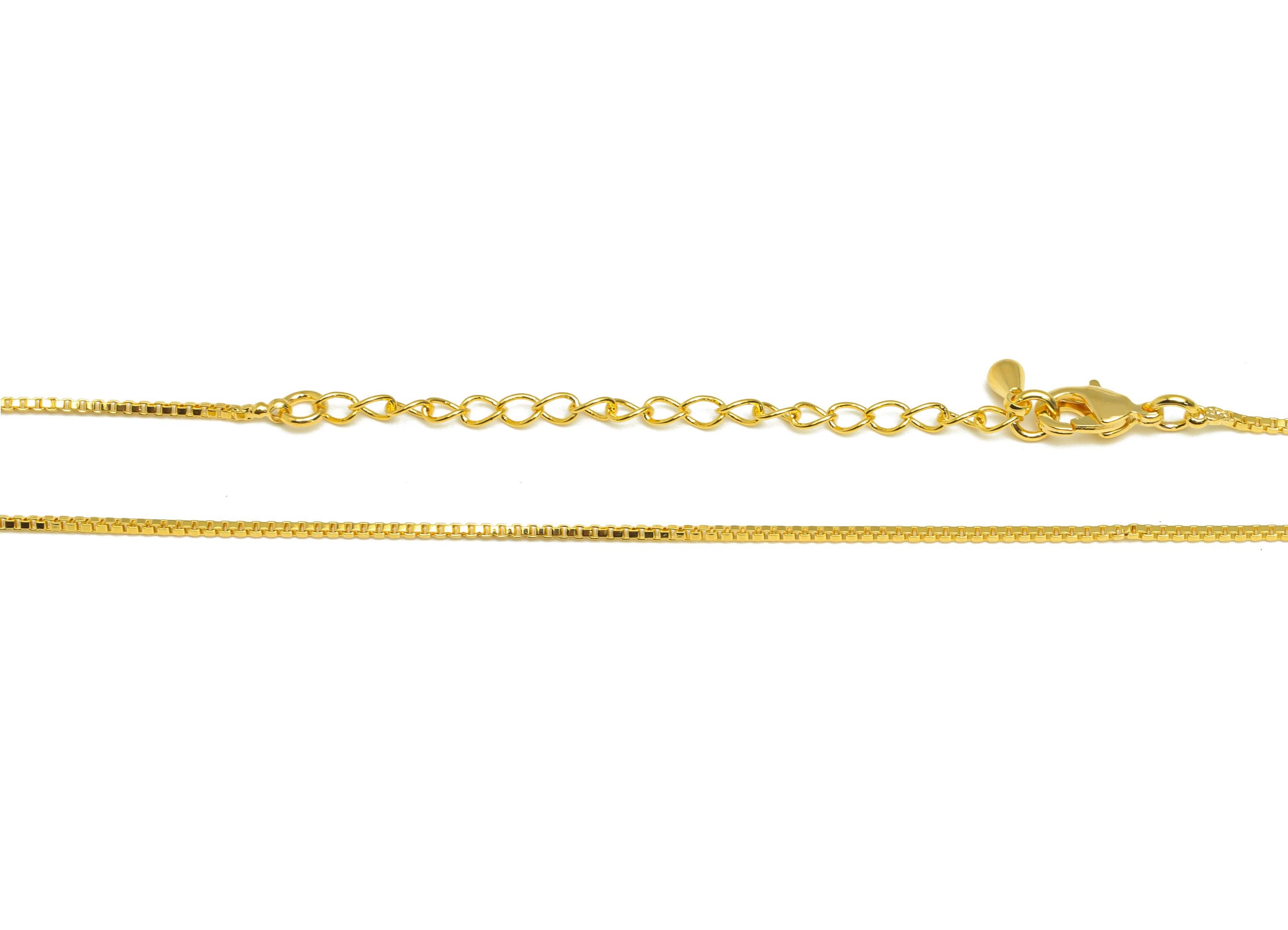 1mm Finished Box Chain - Gold 44+6cm Finished Box Chain - Brass Finished Box Necklace Chain - For Necklace - 18K Real Gold Plating - RGP7469 - DOMEDBAZAAR