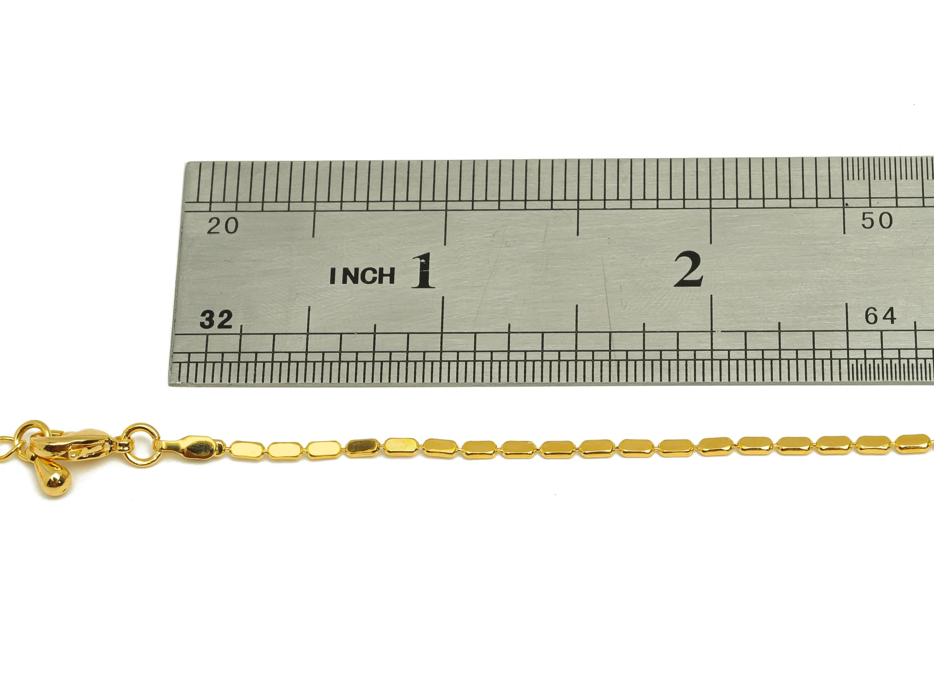 3.2x1.5mm Beaded Finished Chain - Gold 42.5+6cm Beaded Chain - Brass Flat Rectangular Bead Chain -For Necklace-18K Real Gold Plating-RGP7471 - DOMEDBAZAAR