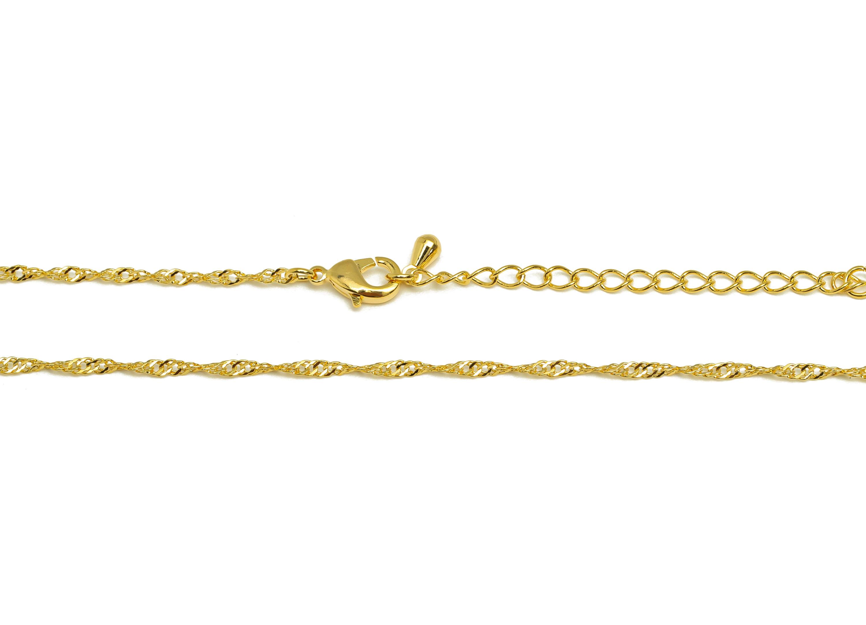 1.7mm Finished Twisted Chain - Gold 42.5+6cm Water Wave Chain - Brass Finished Twisted Chain - For Necklace - 18K Real Gold Plating -RGP7474 - DOMEDBAZAAR