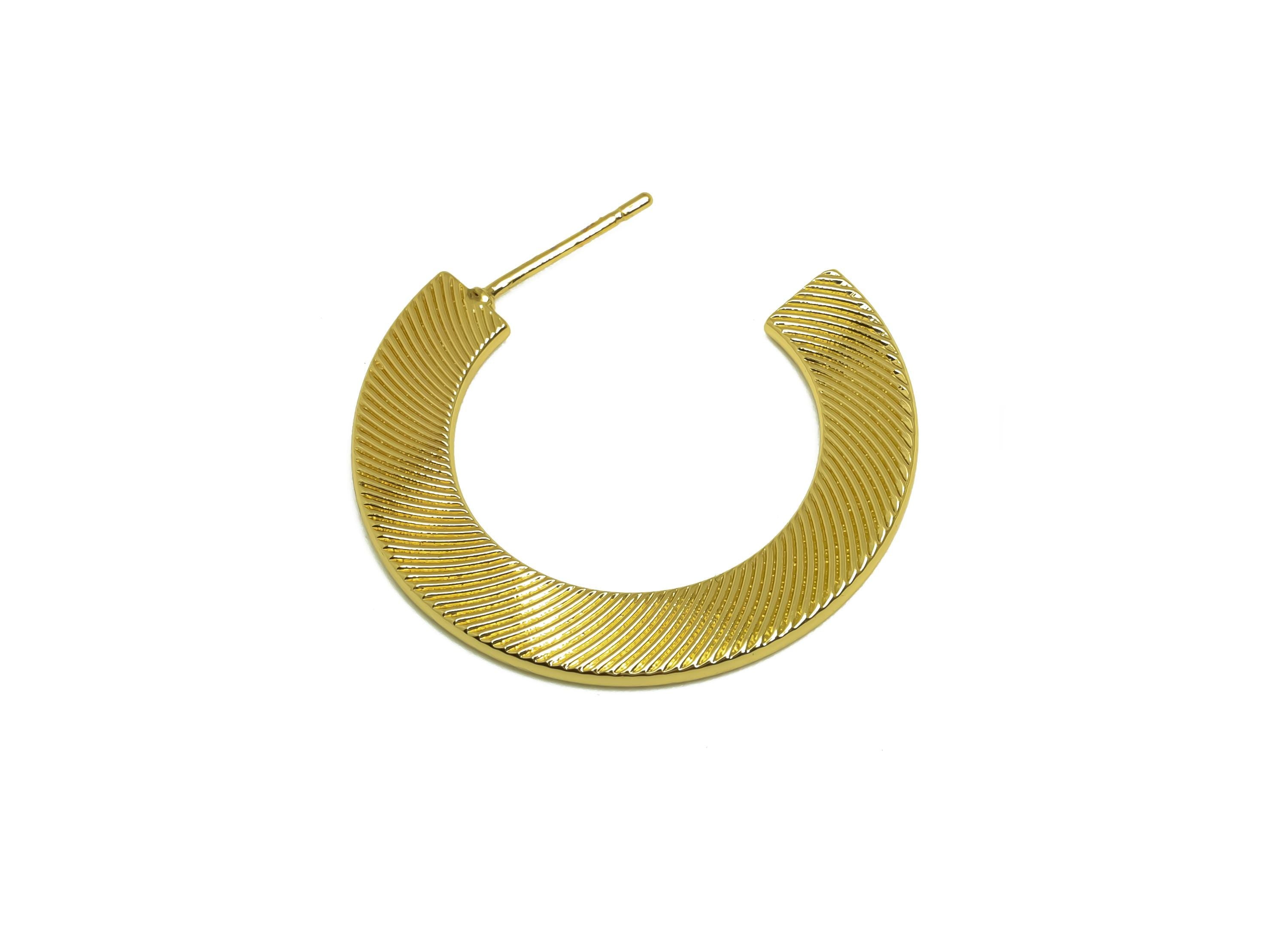 Brass C Hoop Earring - Gold Open Round Earring Stud - Textured Open Circle Earring Post - 18K Real Gold Plating- 31.4x29.52x1.34mm - RGP7953 - DOMEDBAZAAR